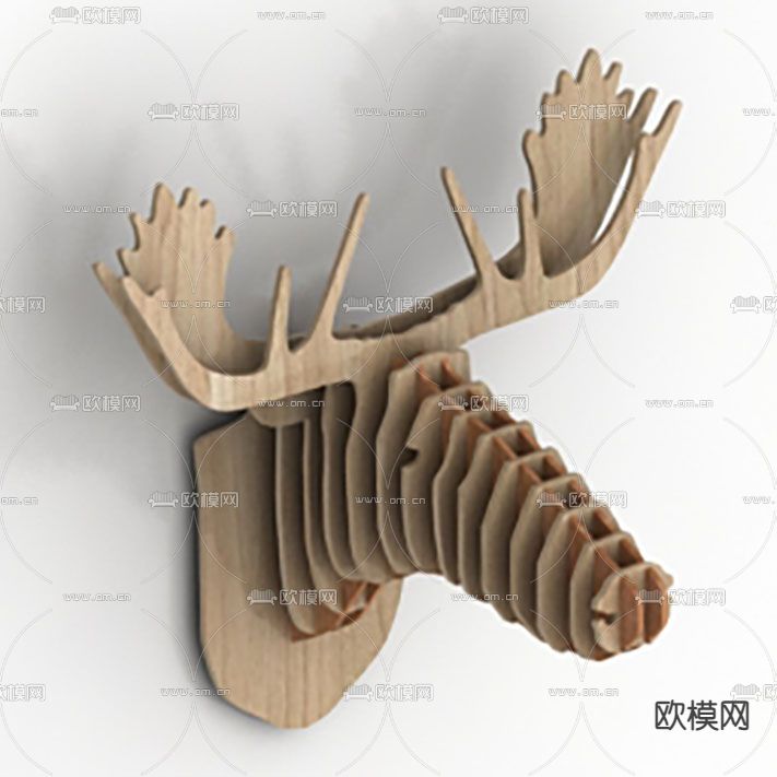 北欧简约实木鹿首壁饰免费3d模型下载