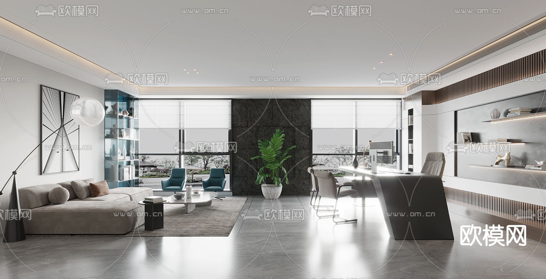 现代高级灰总经理办公室3d模型下载