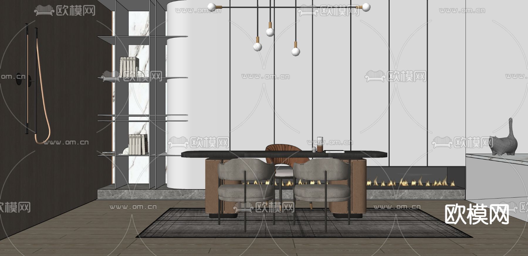 现代书桌椅su模型下载（渲染图2）