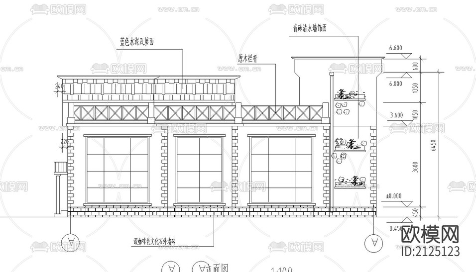 濱河茶館建筑CAD施工圖下載(渲染圖3)