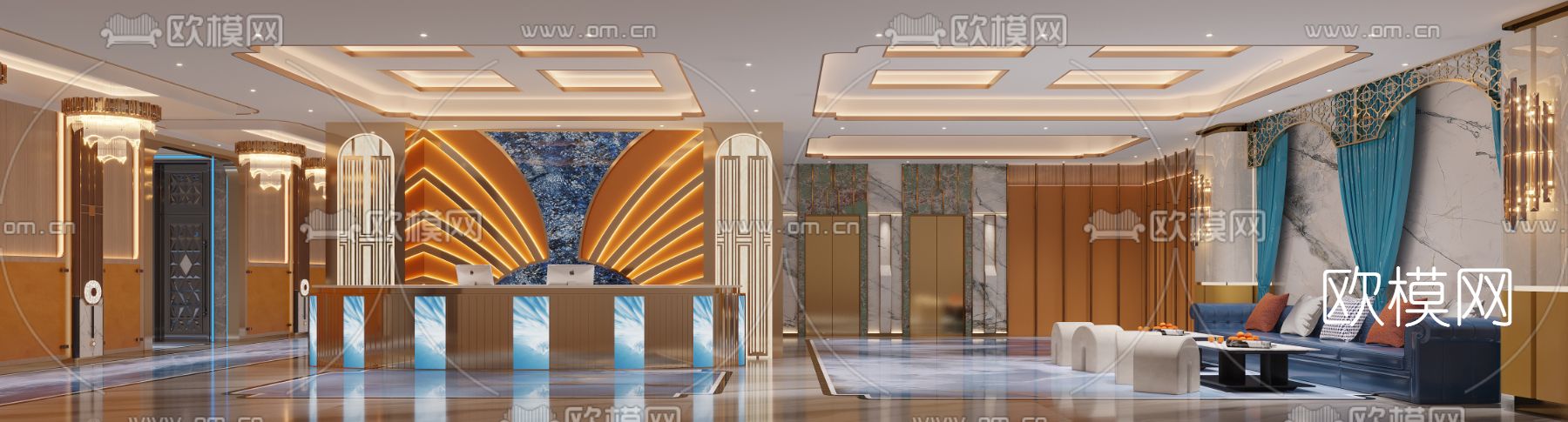 新中式轻奢KTV大堂前台3d模型下载