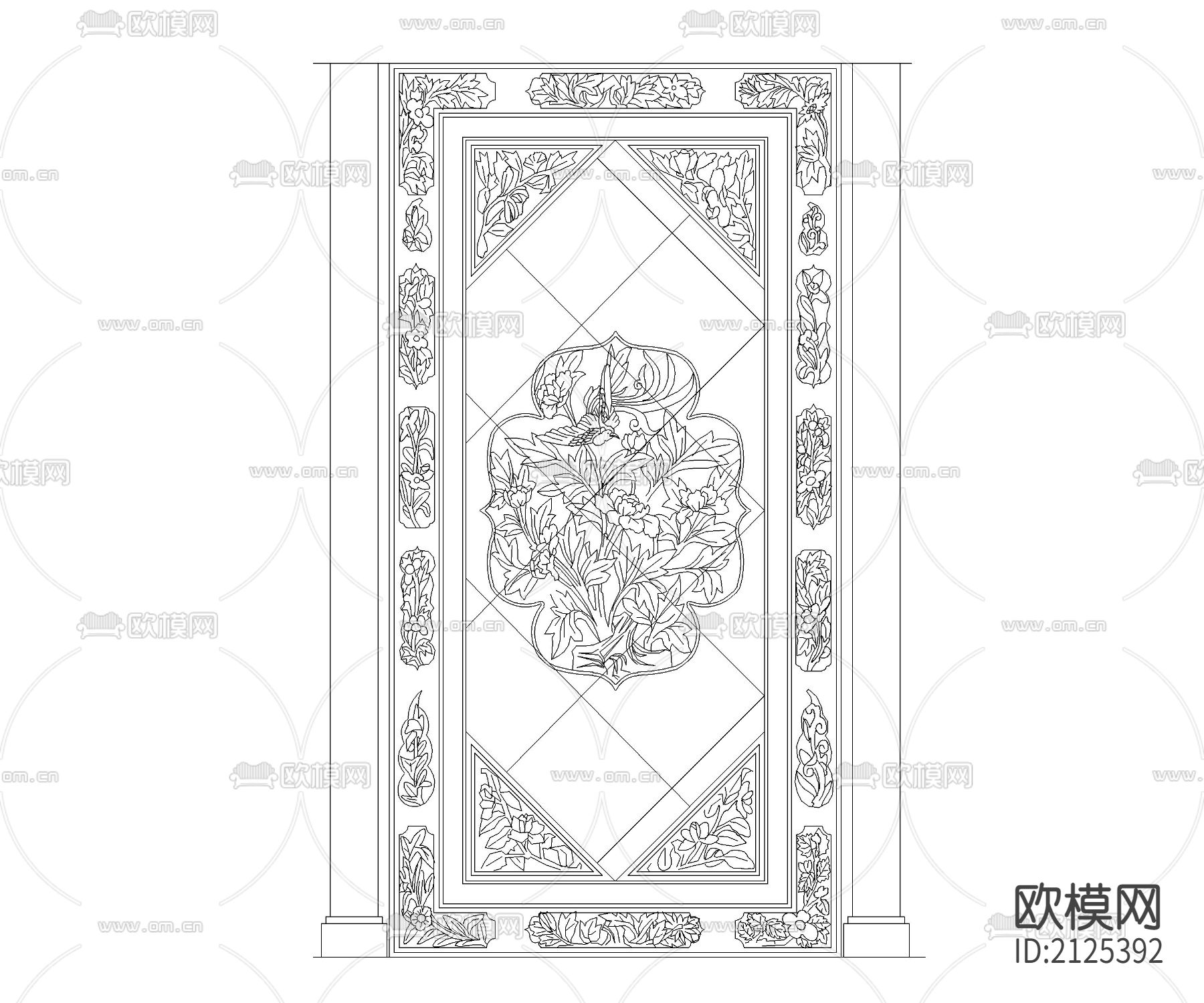 中式造型墙节点大样下载（渲染图2）