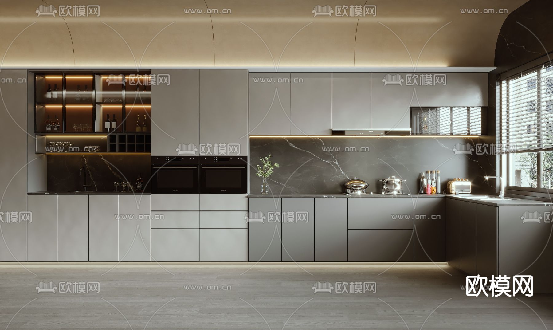 现代高级灰厨房橱柜3d模型