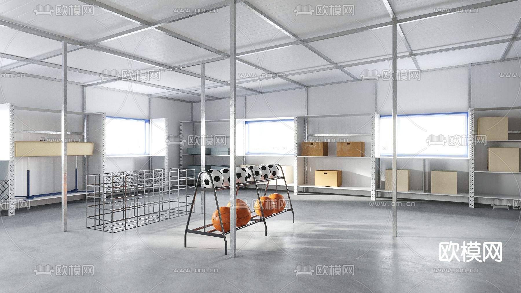 现代体育器材仓库3d模型下载（渲染图4）