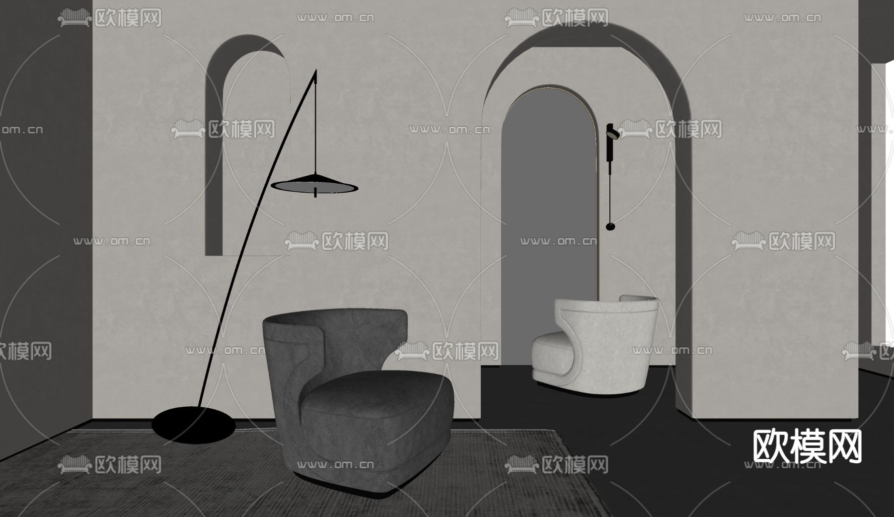 现代单人沙发su模型