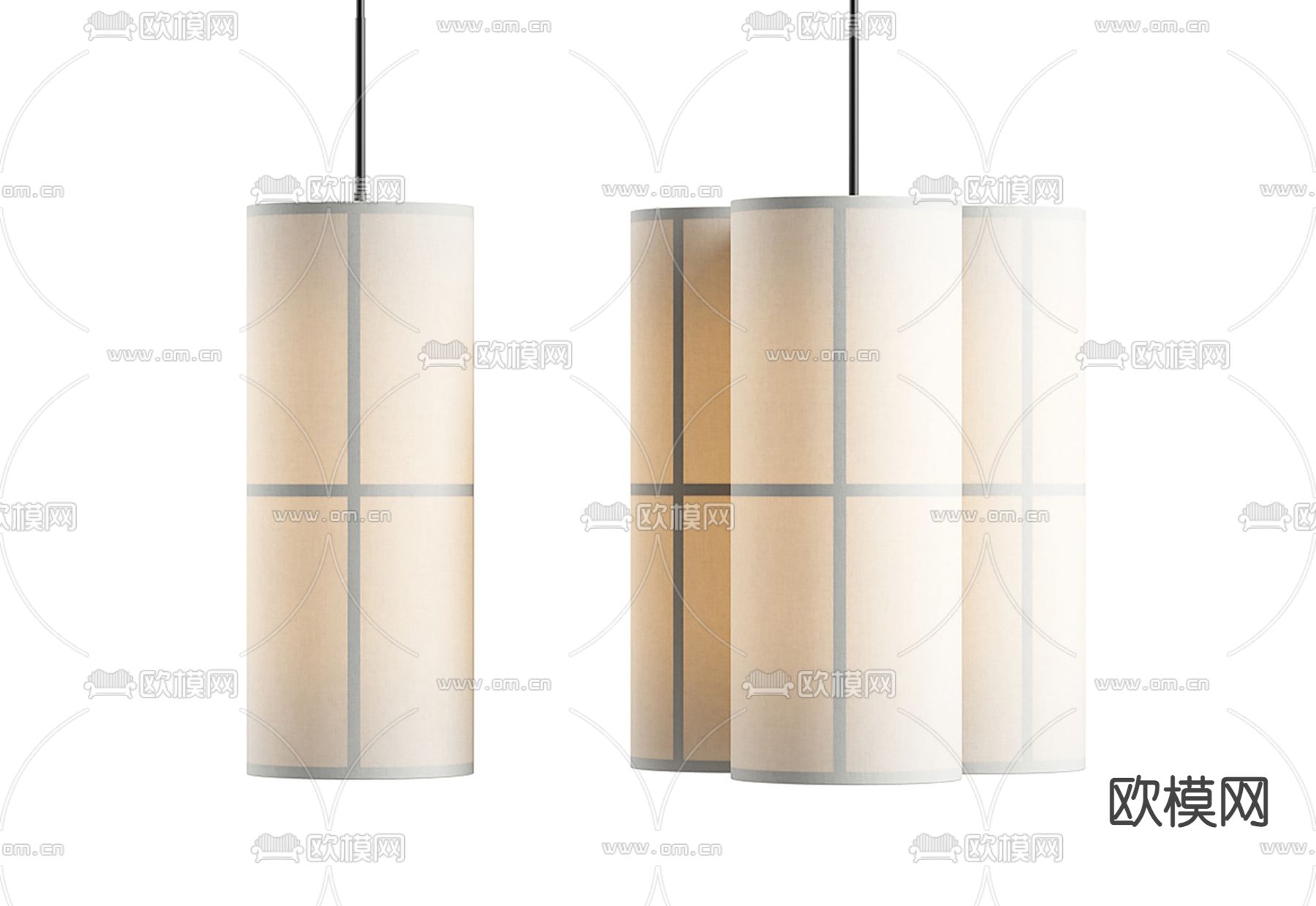 日式圆柱形纸质吊灯3d模型下载