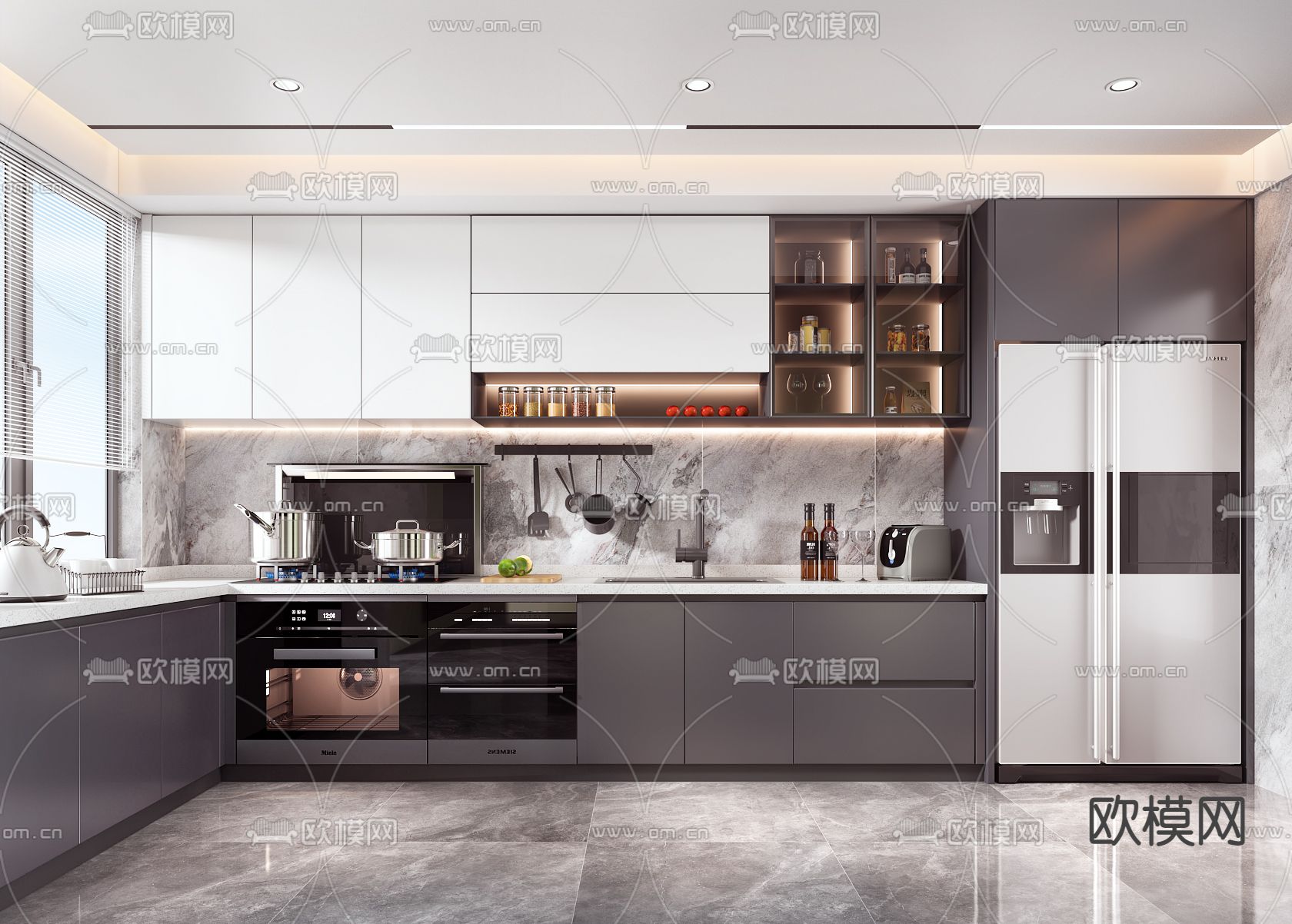 现代高级灰厨房3d模型下载（渲染图1）