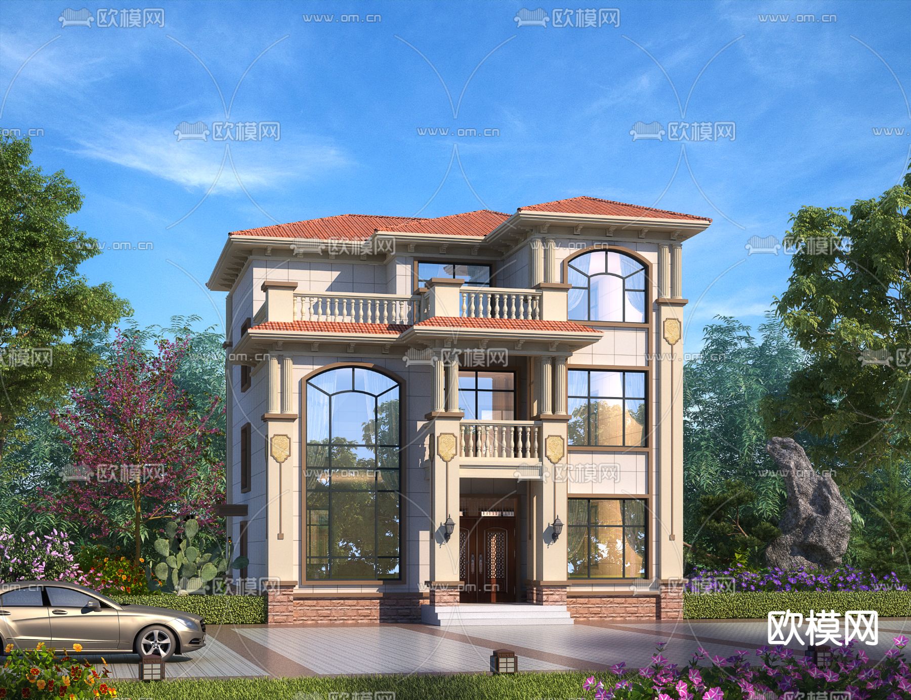 简欧别墅外观3d模型下载