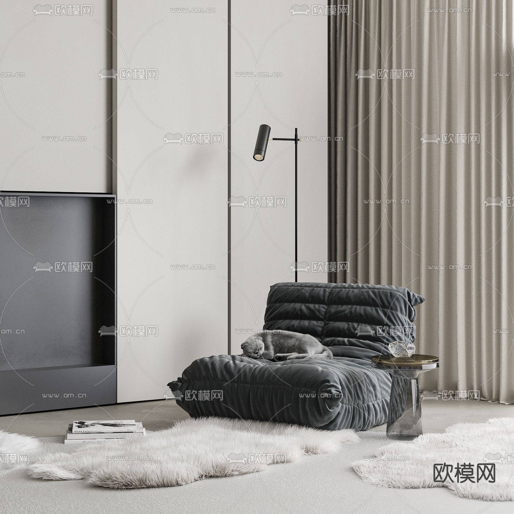 现代深灰布艺懒人沙发3d模型下载