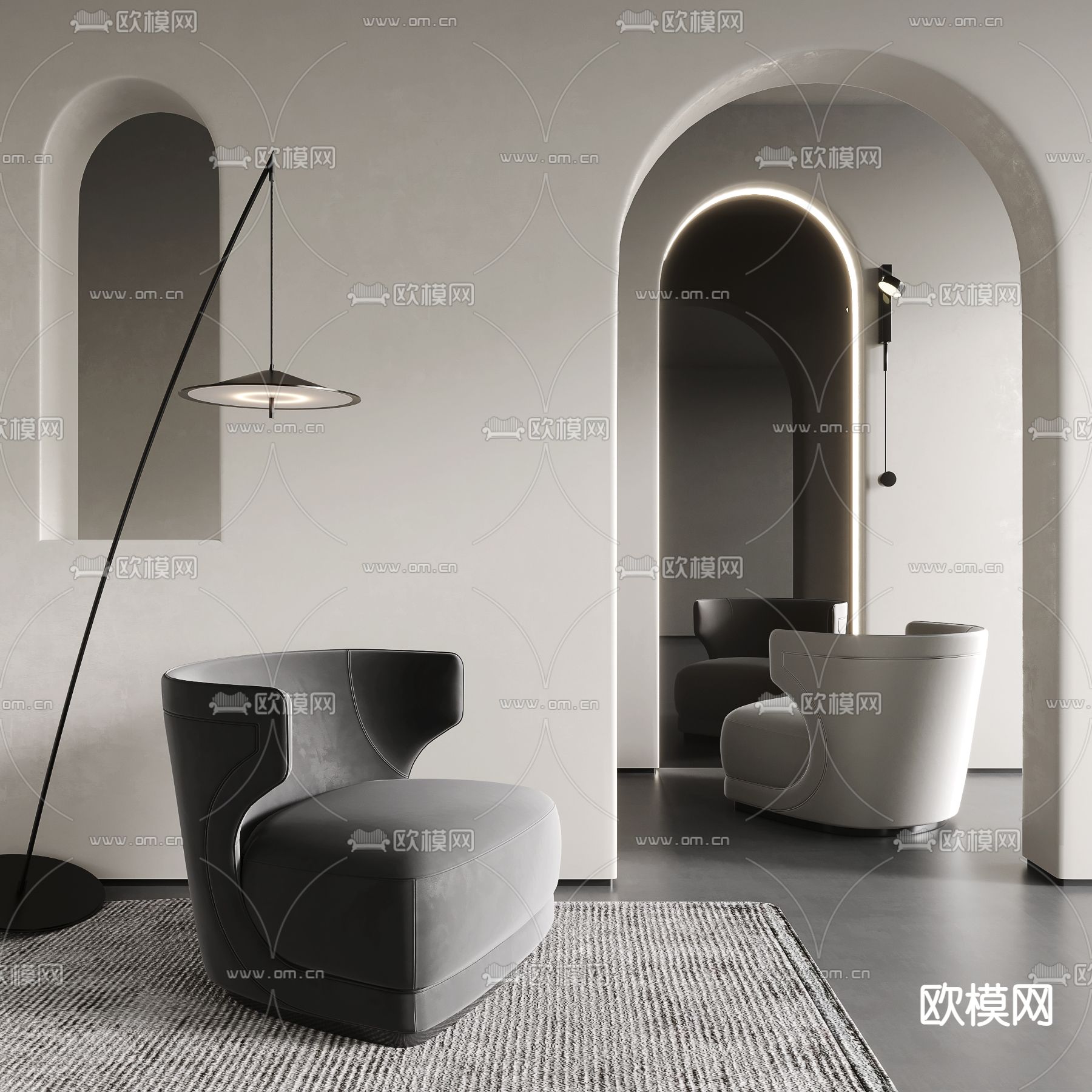 现代单人沙发su模型