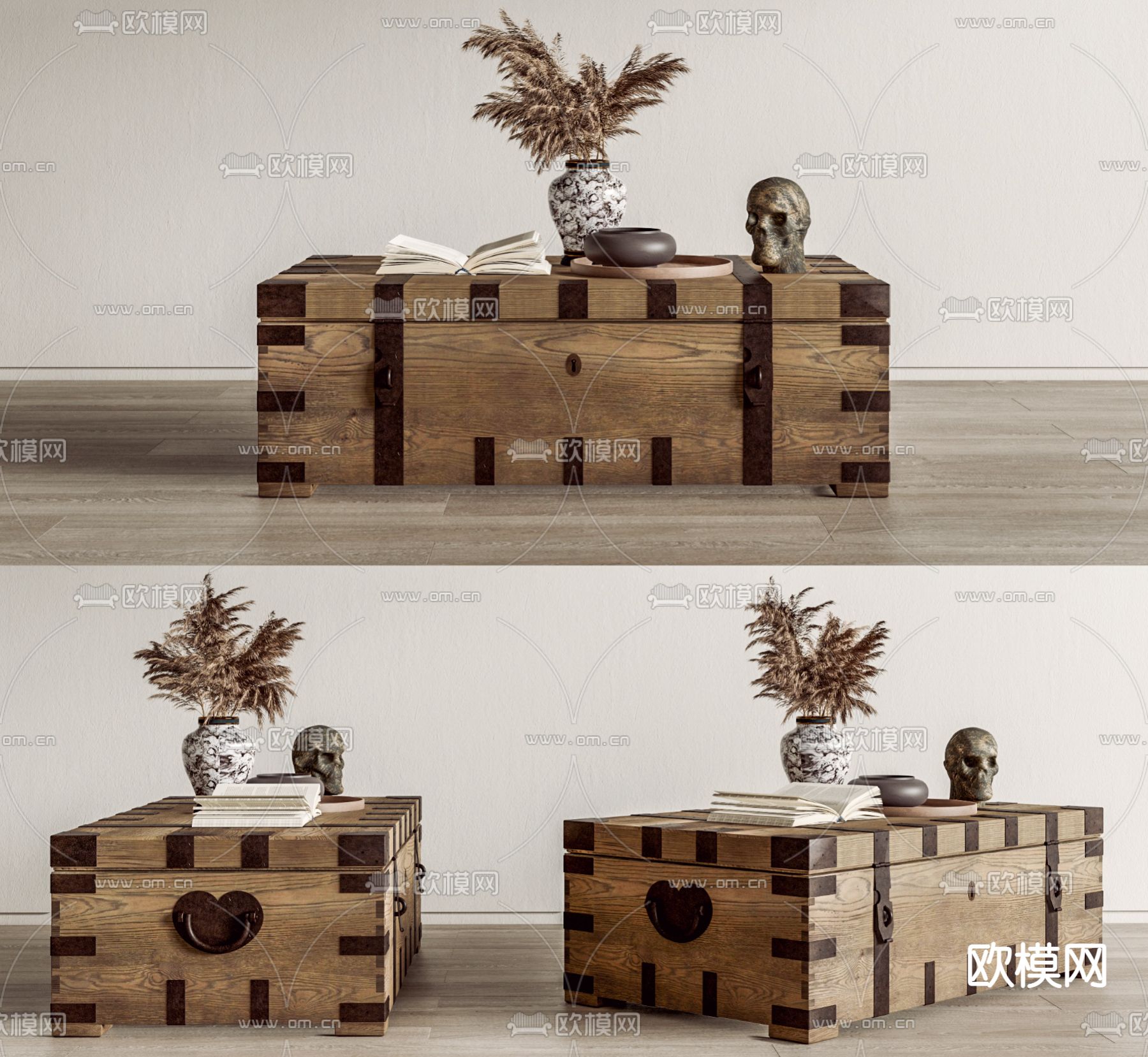 侘寂原木储物箱su模型下载（渲染图1）