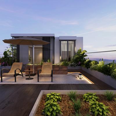  现代顶楼露台花园su模型 