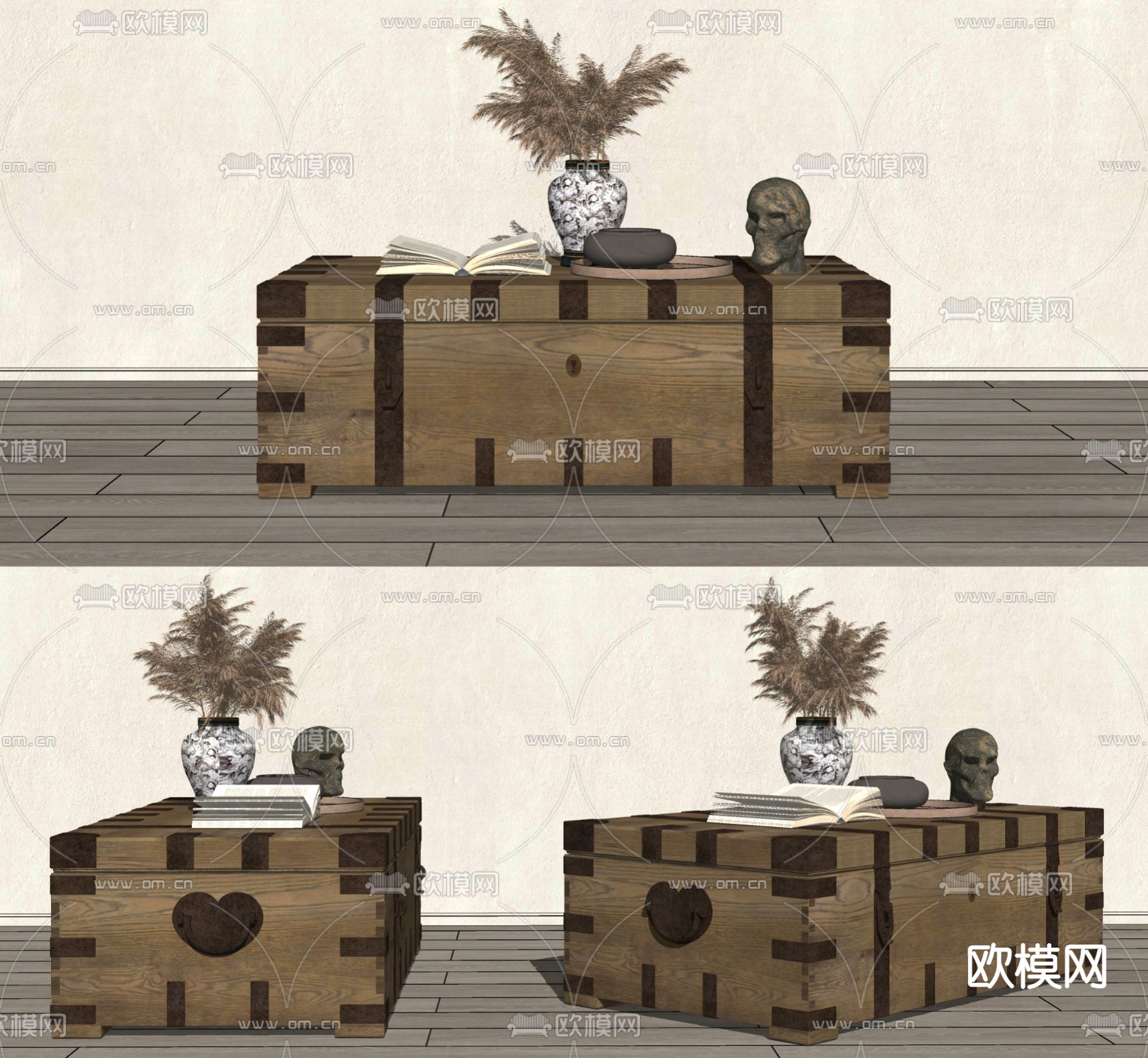 侘寂原木储物箱su模型下载（渲染图2）