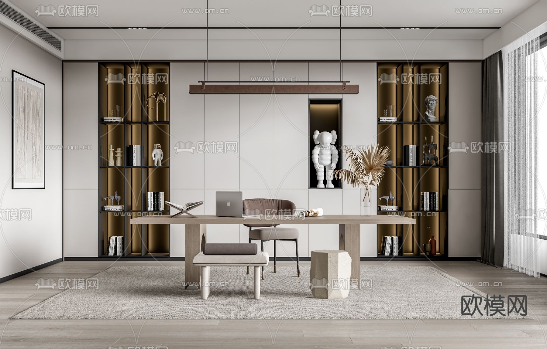 现代书房su模型下载（渲染图1）