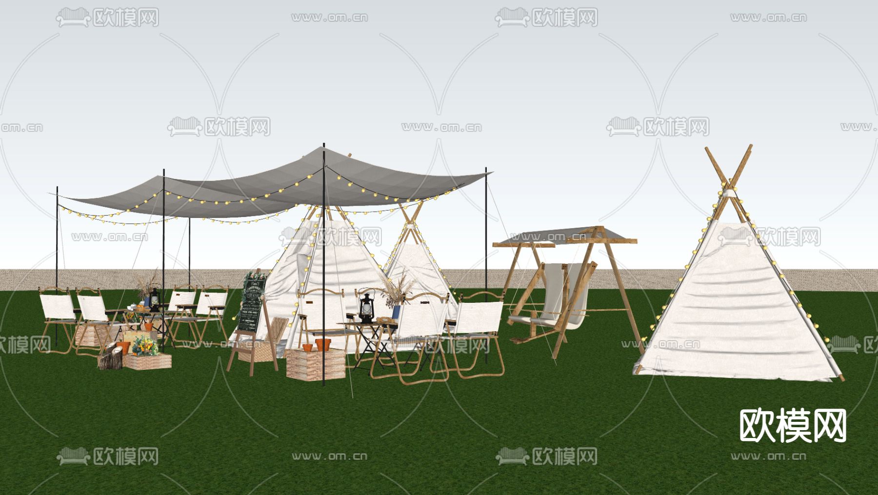 现代帐篷营地su模型下载（渲染图2）