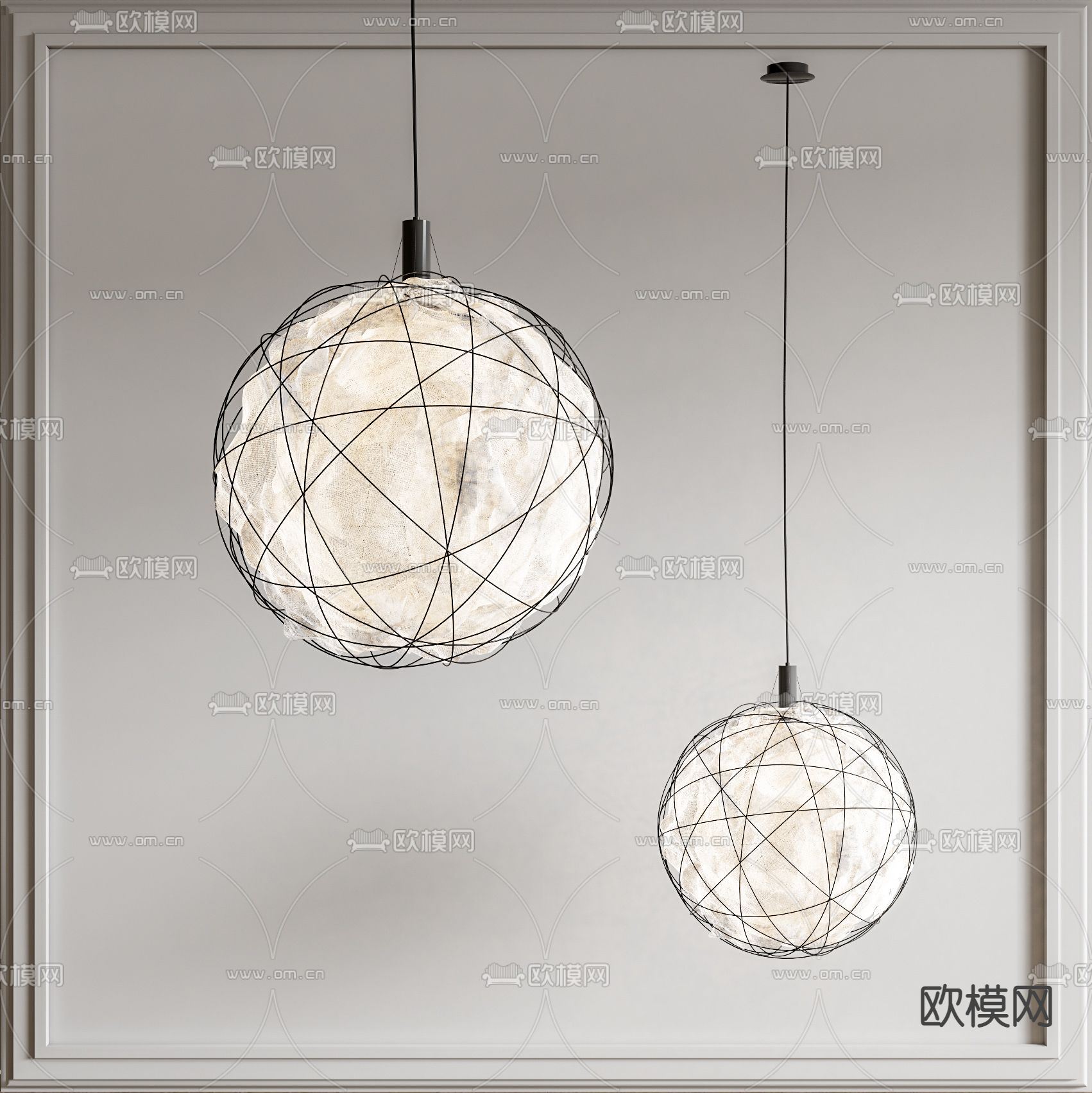 现代月球装饰吊灯su模型下载（渲染图1）