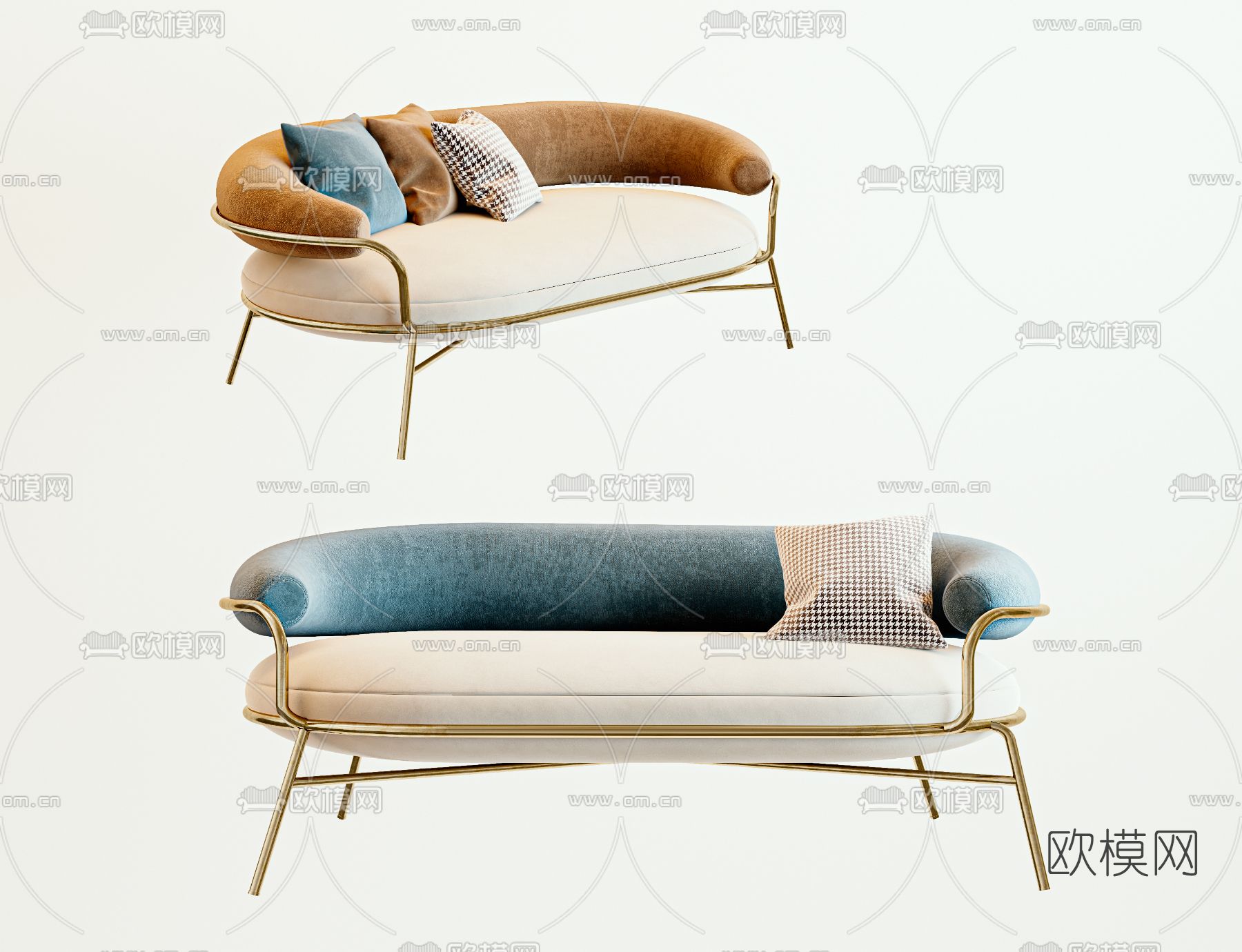 现代奶油白双人沙发3d模型下载