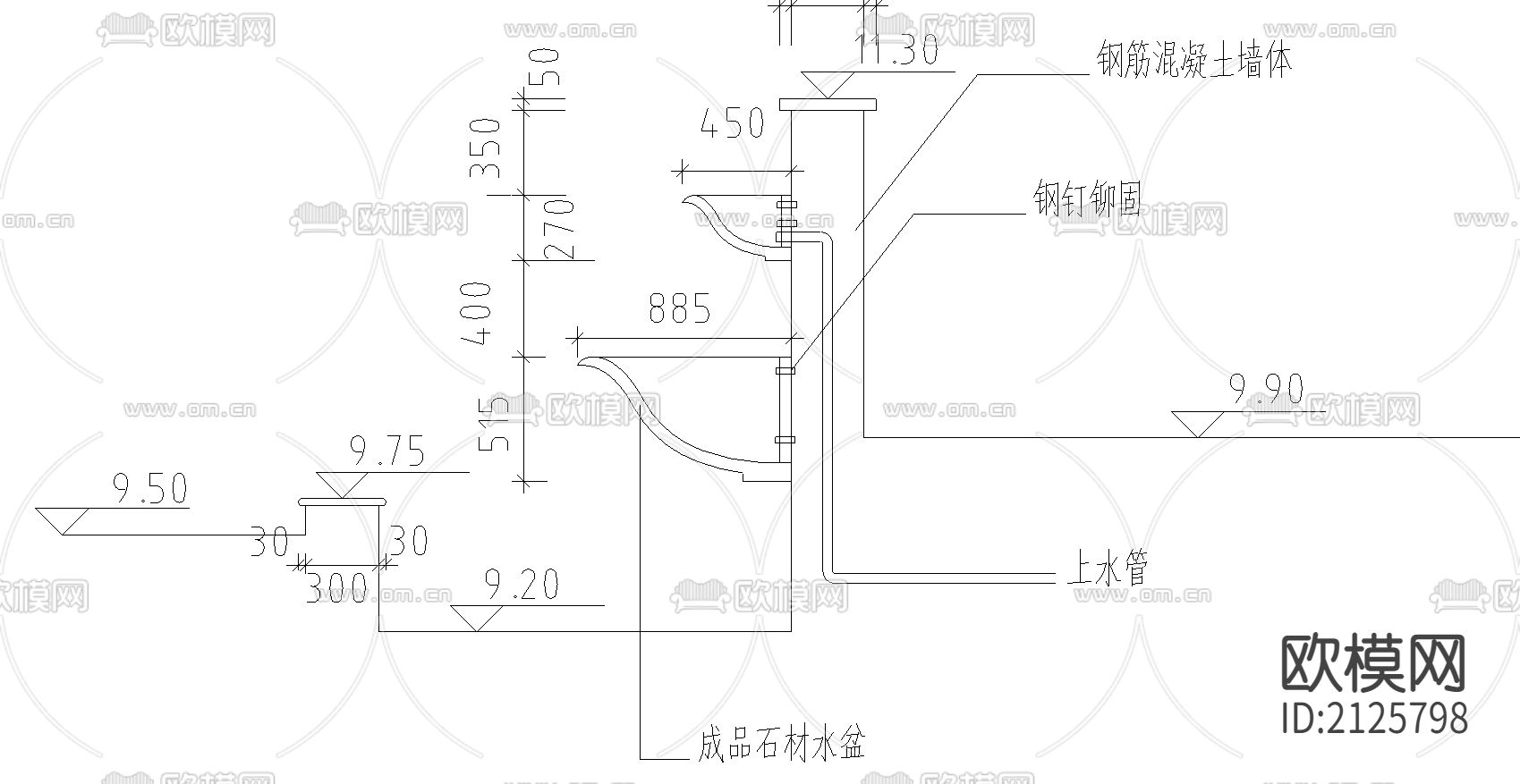 跌水水盆节点大样下载（渲染图3）