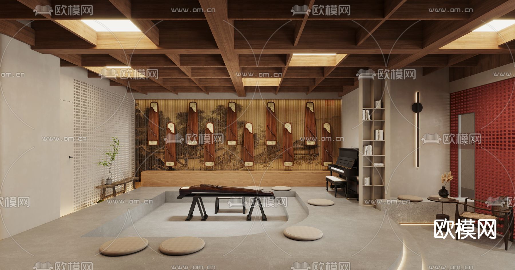 侘寂古筝钢琴琴房3d模型下载（渲染图4）