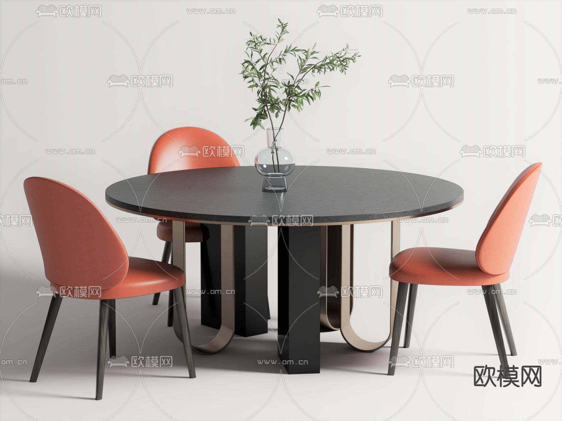 现代圆形餐桌椅su模型下载（渲染图1）