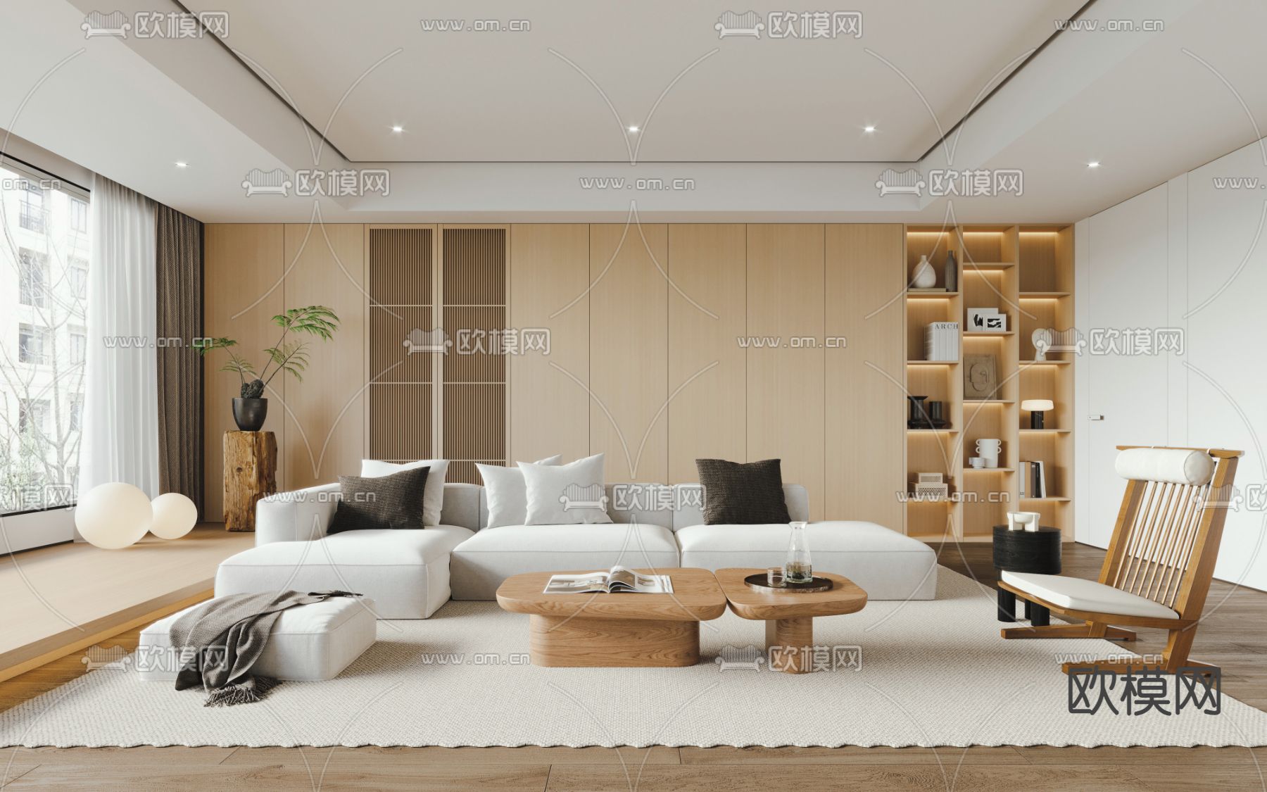 日式客厅3d模型下载（渲染图1）