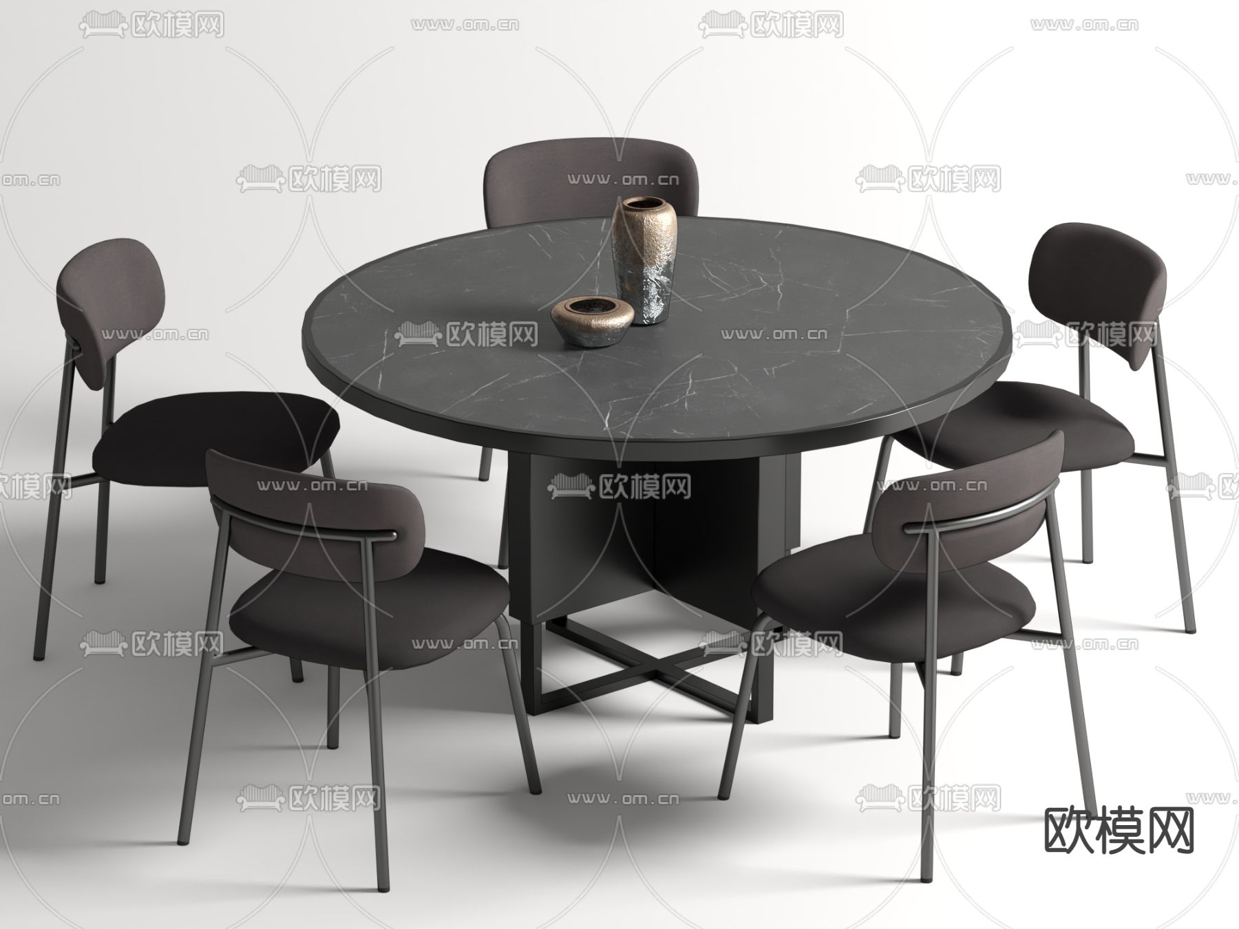 现代圆形餐桌椅su模型下载（渲染图1）