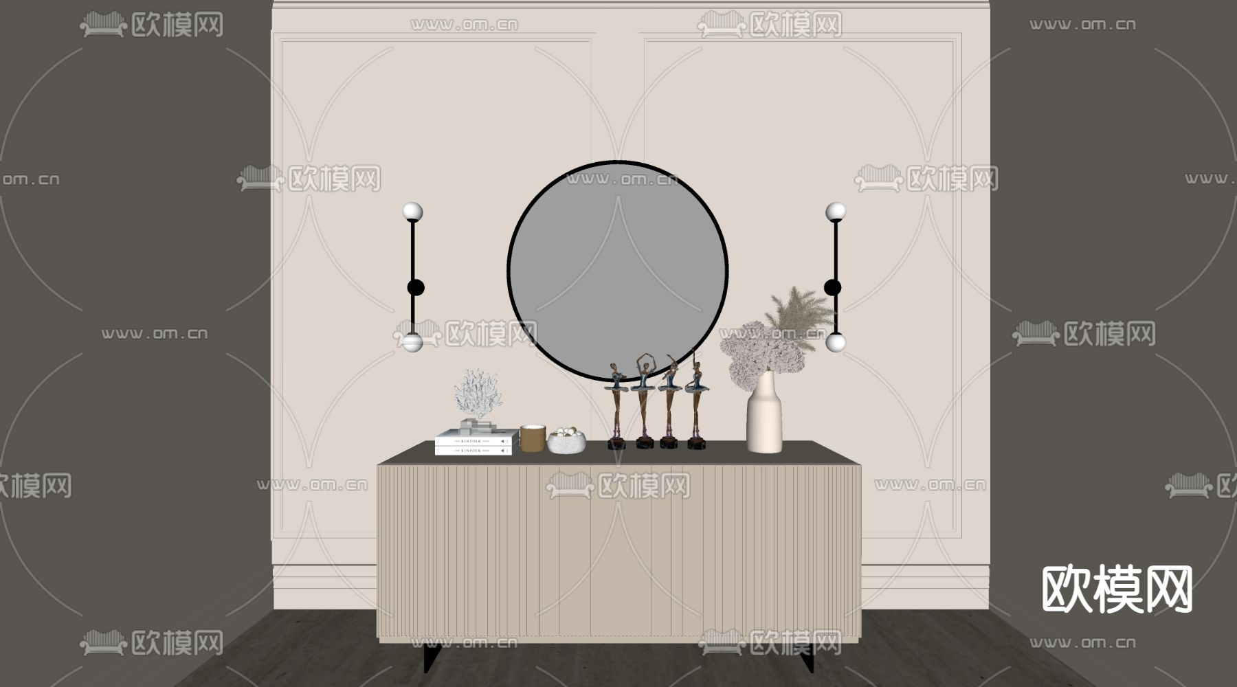 现代玄关边柜su模型下载（渲染图2）