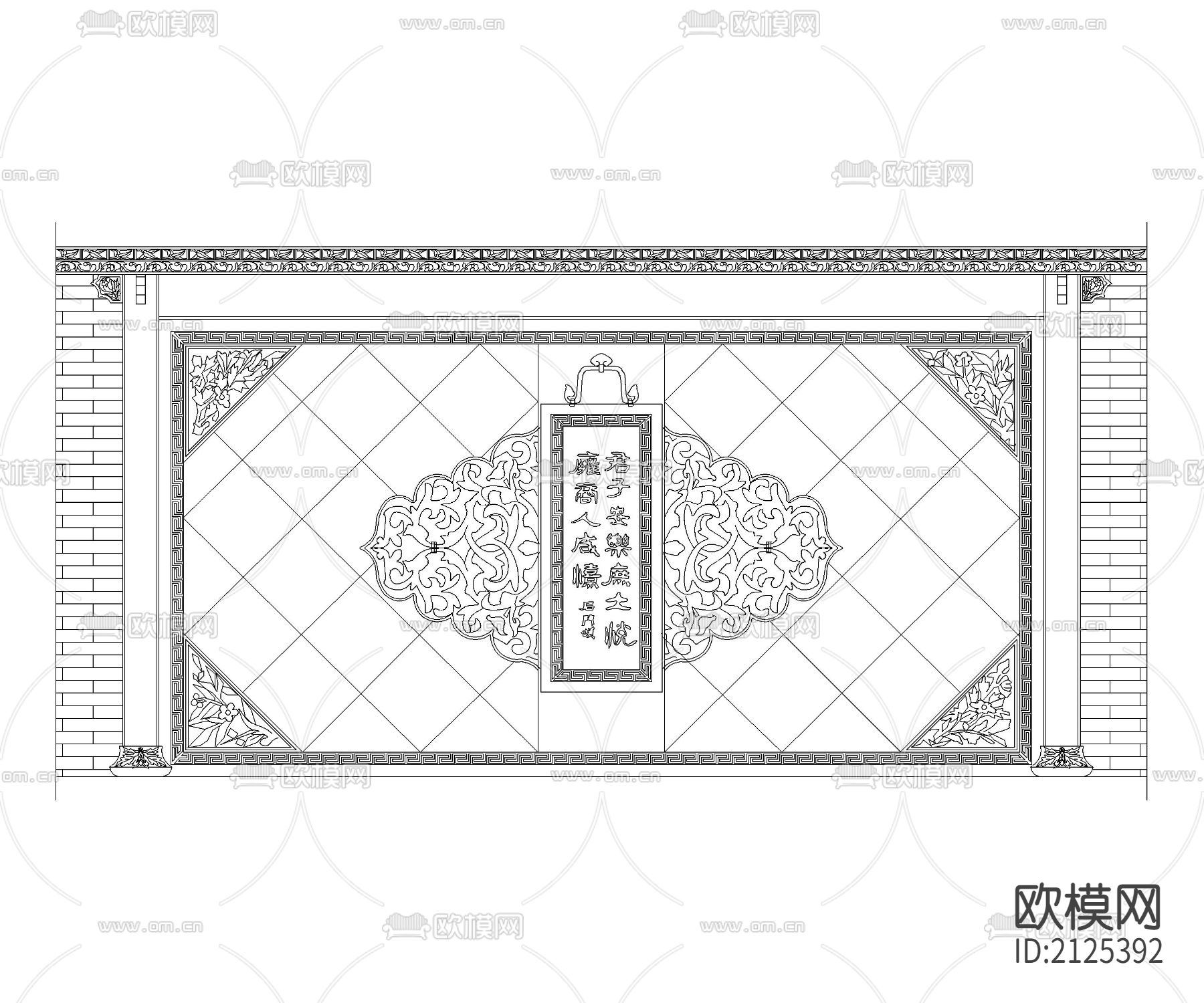 中式造型墙节点大样下载（渲染图1）