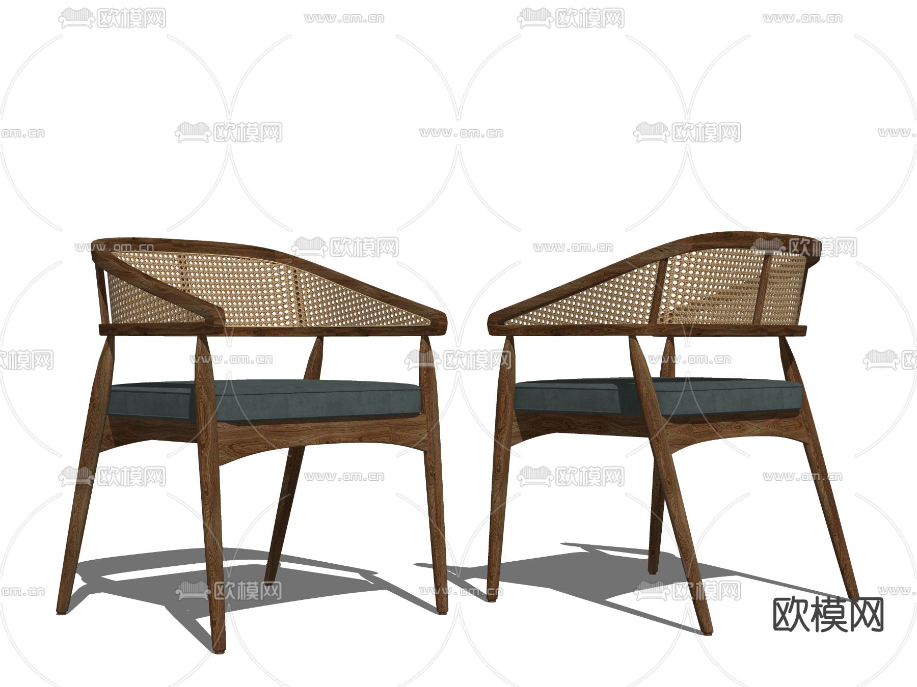 侘寂藤编单椅su模型下载（渲染图2）