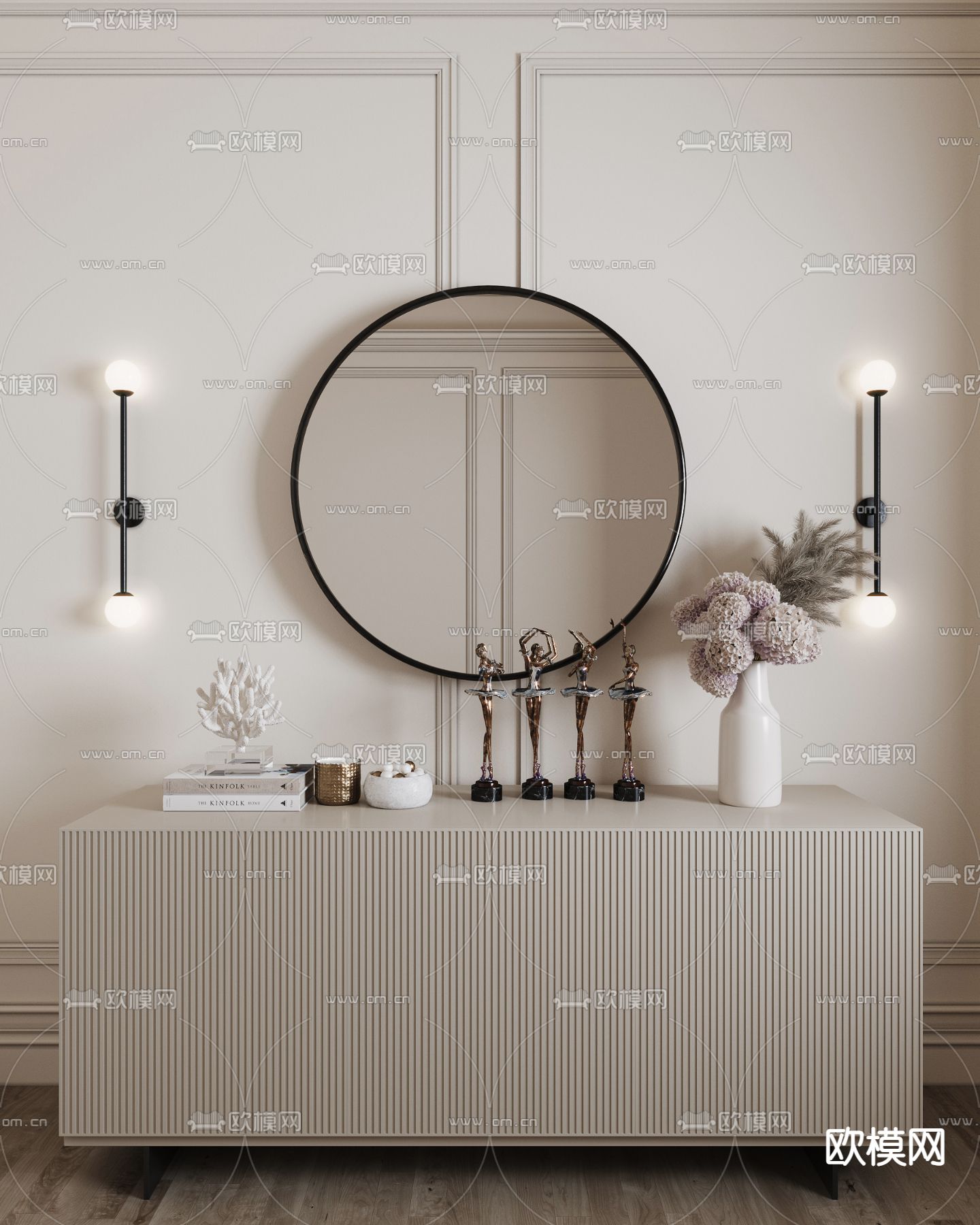 现代玄关边柜su模型下载（渲染图1）