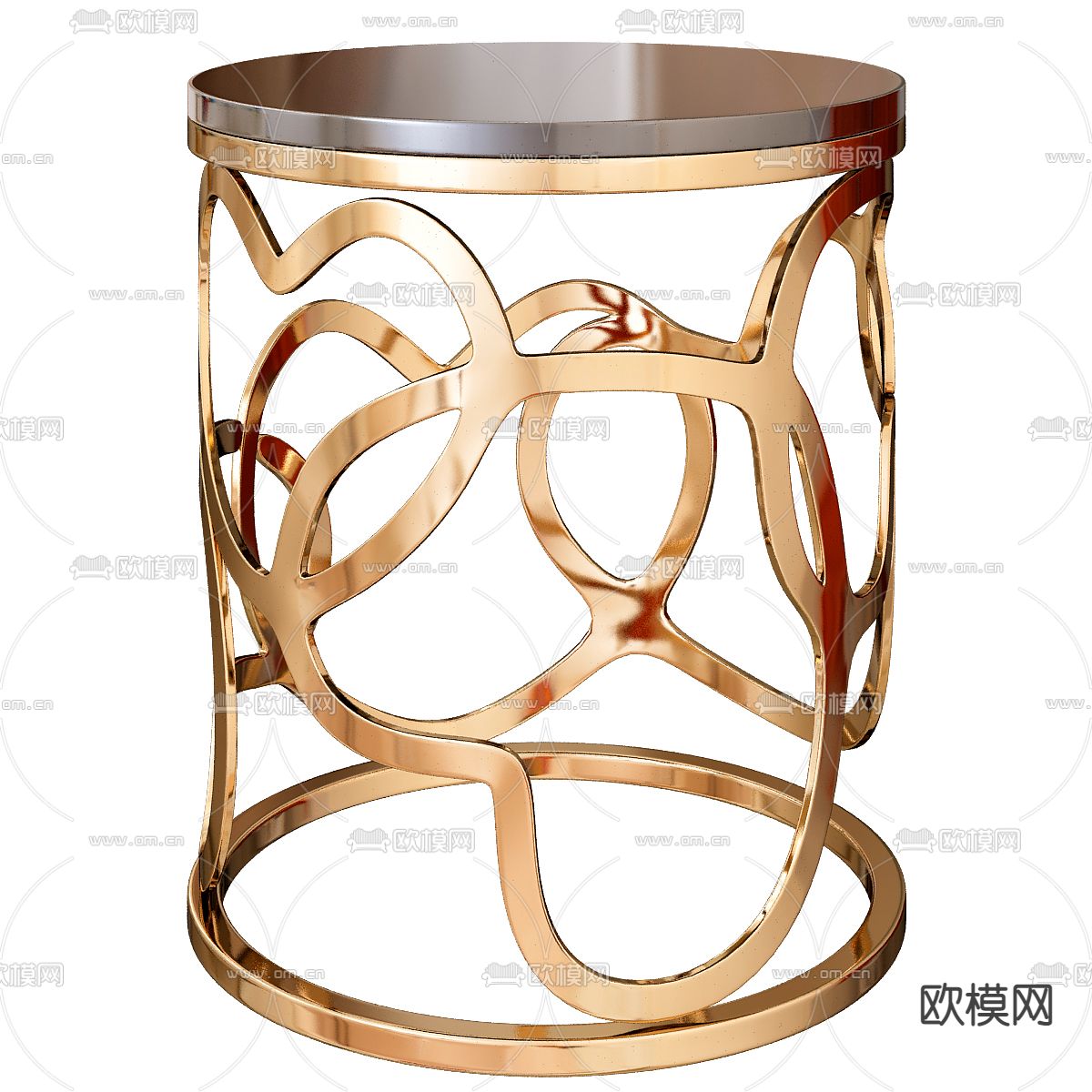 现代轻奢金漆圆几3d模型下载