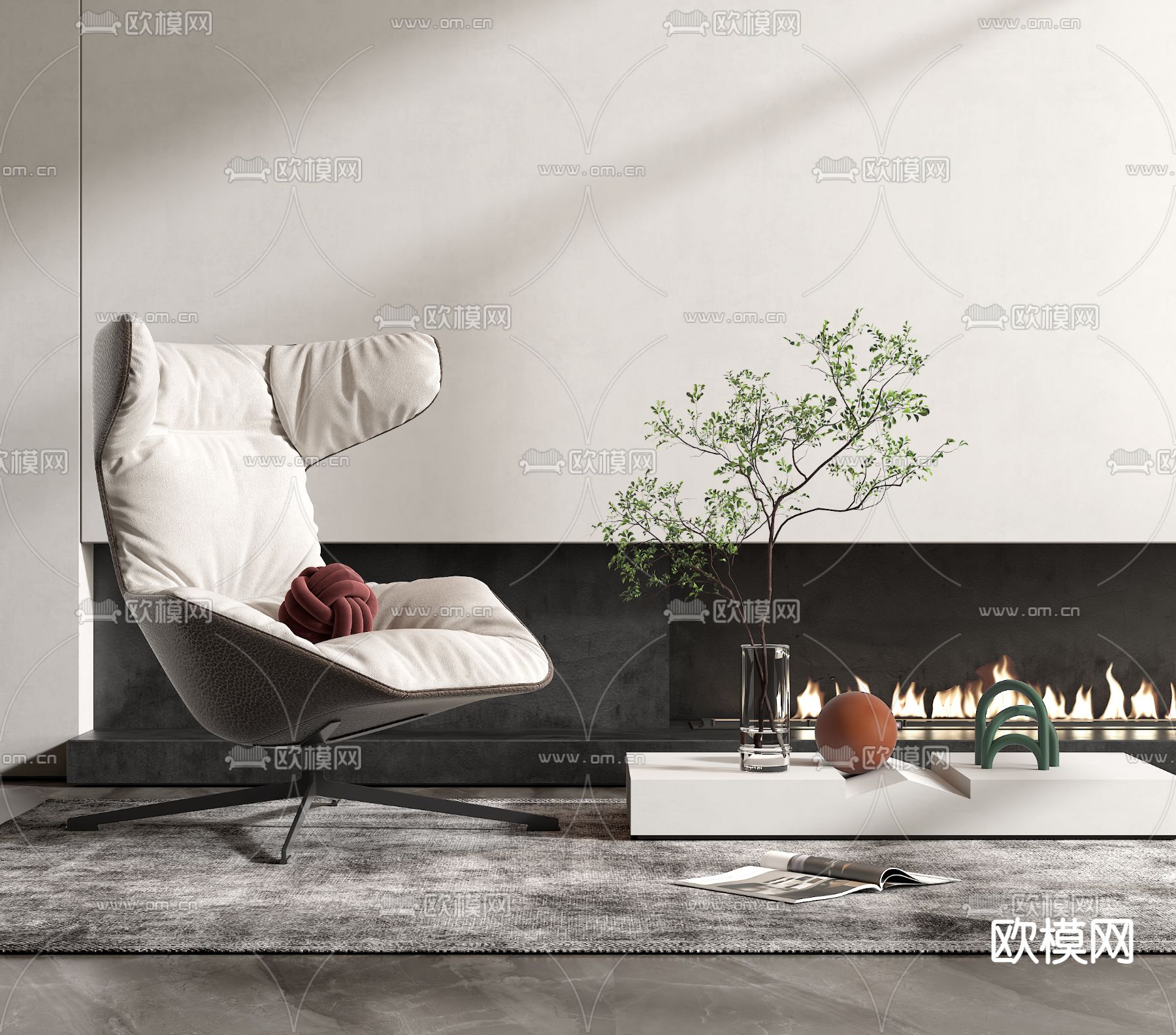 现代单人沙发su模型下载（渲染图1）