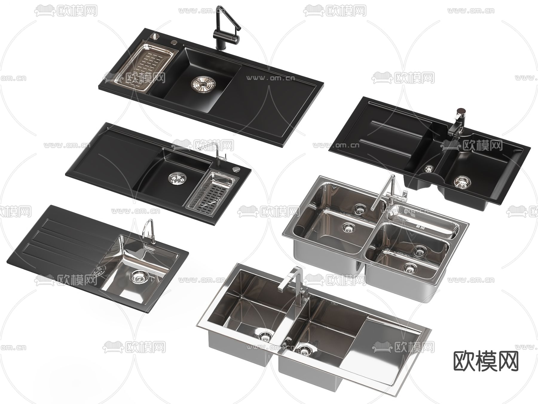 现代洗菜盆水槽su模型下载（渲染图1）