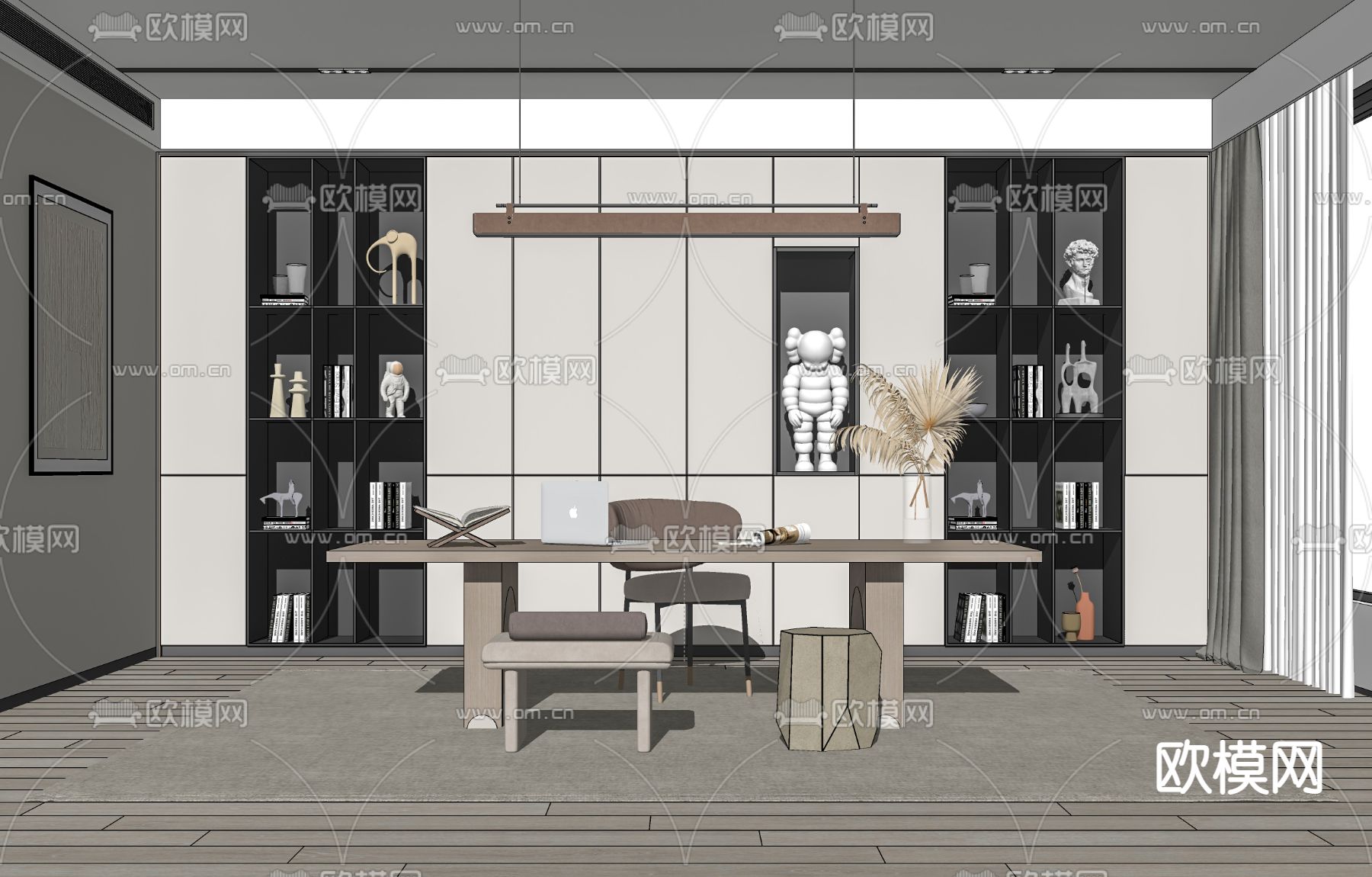 现代书房su模型下载（渲染图2）