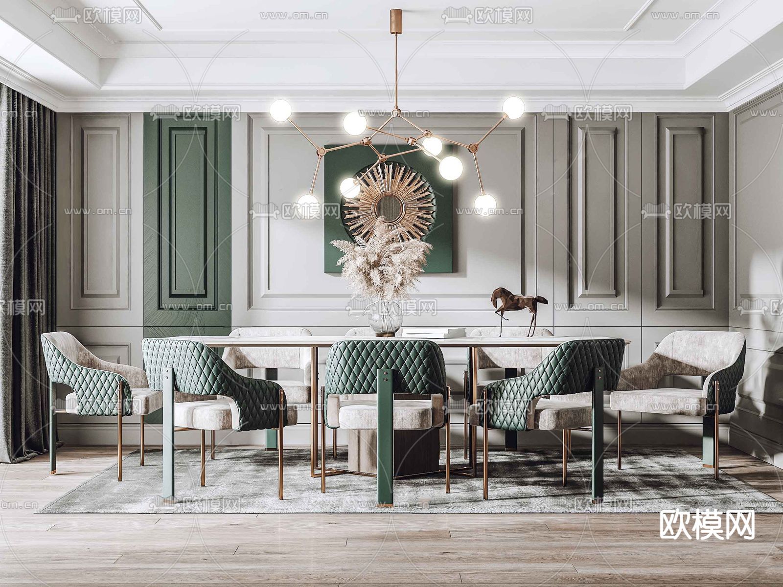 法式住宅餐厅su模型下载（渲染图1）