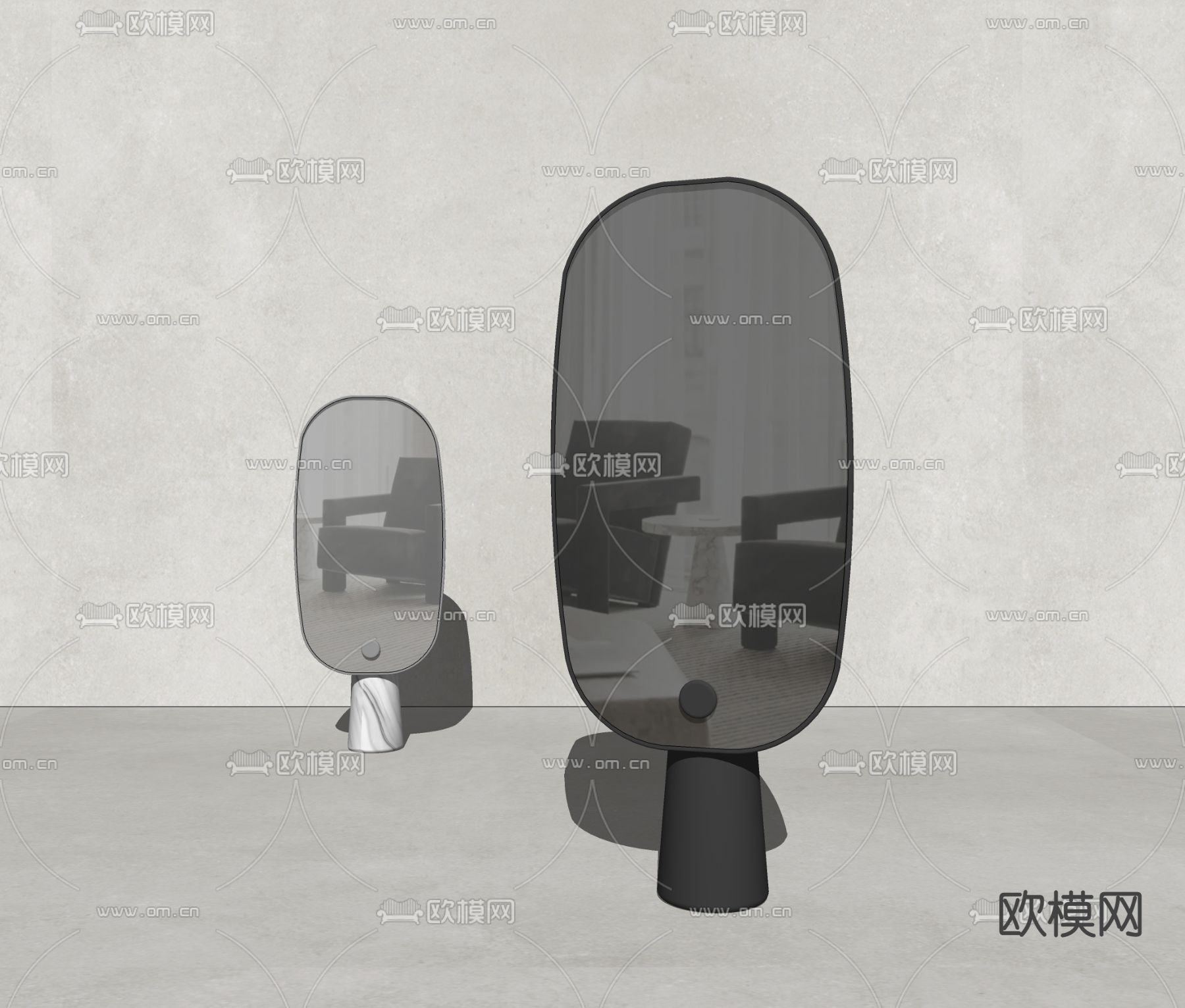 现代落地镜全身镜su模型下载（渲染图2）