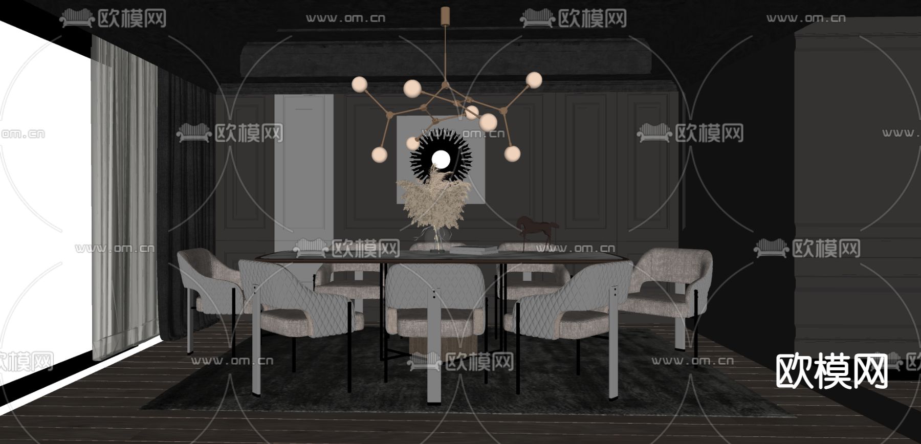 法式住宅餐厅su模型下载（渲染图2）
