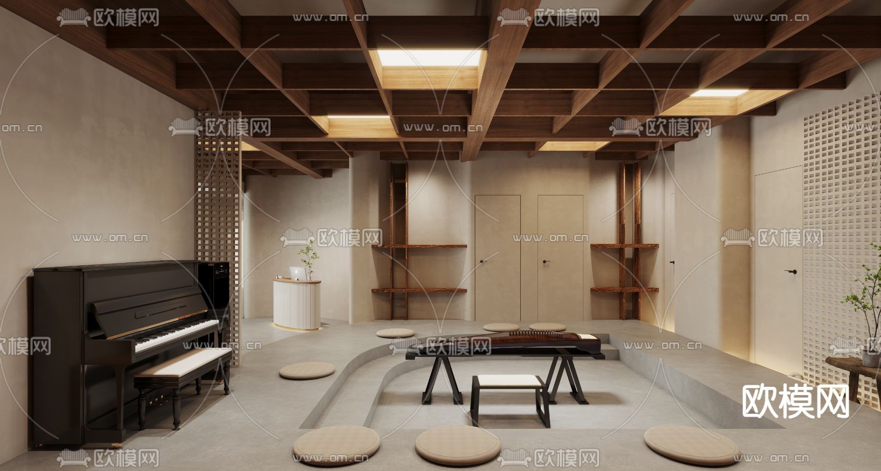 侘寂古筝钢琴琴房3d模型下载（渲染图3）