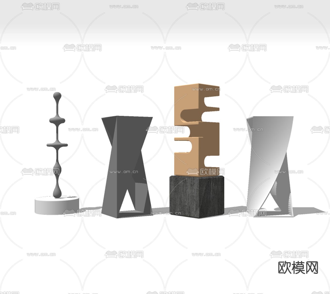 现代抽象雕塑摆件su模型下载（渲染图2）