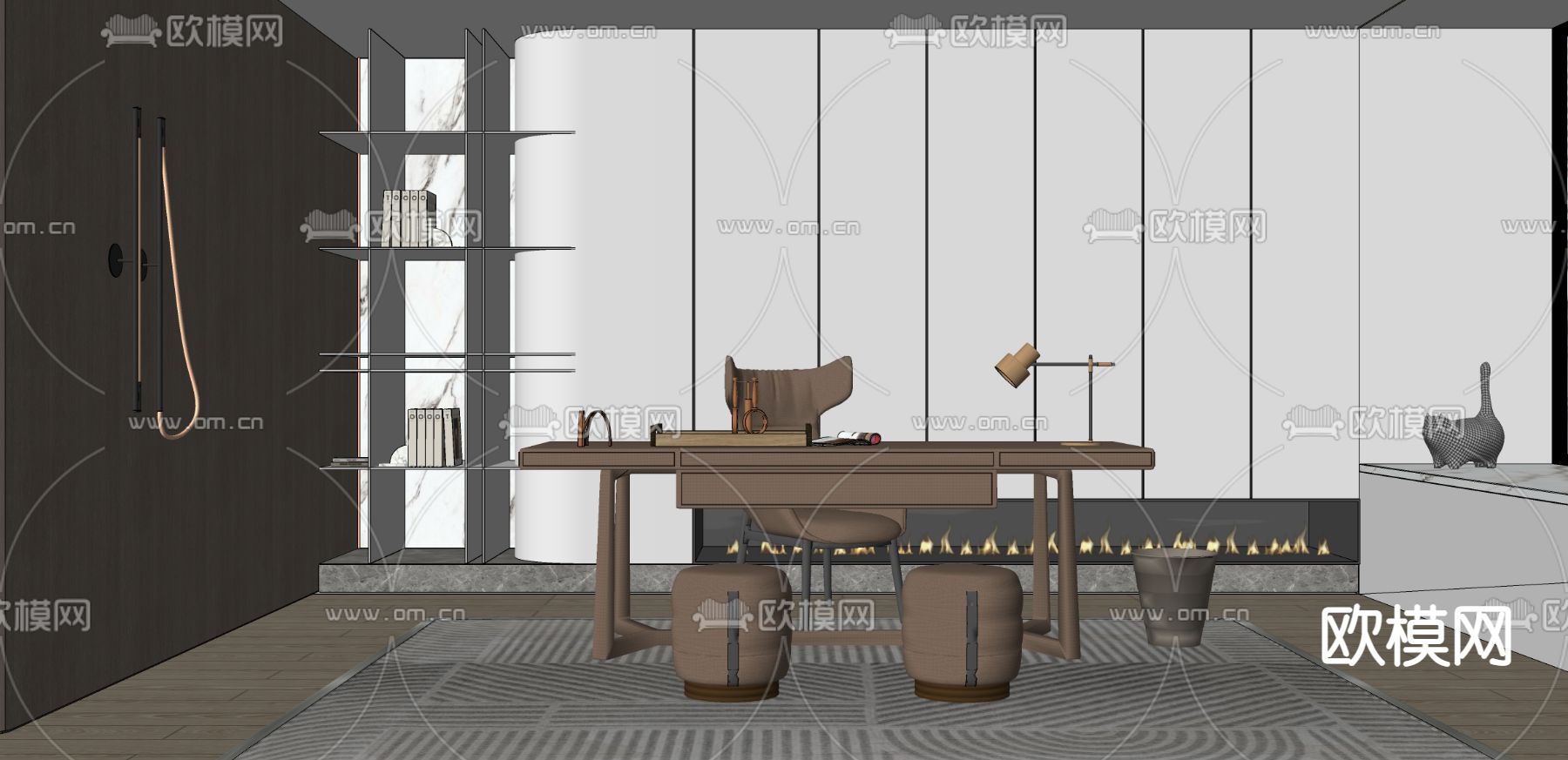 现代书桌椅su模型下载（渲染图2）