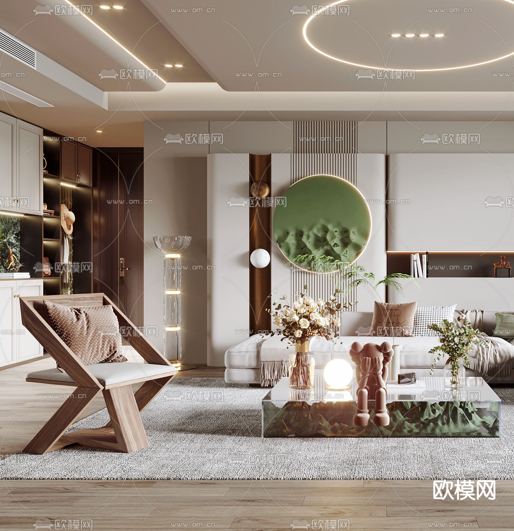 奶油风客厅餐厅3d模型下载（渲染图4）