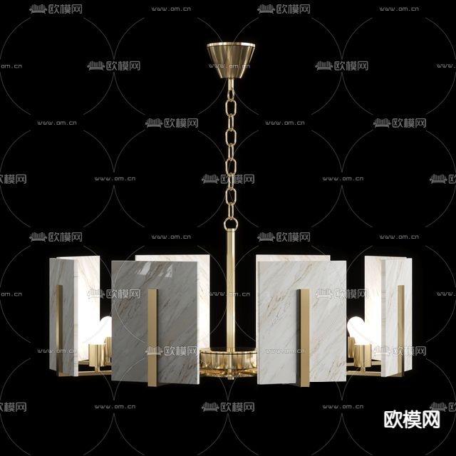 欧式大理石铜制吊灯3d模型下载