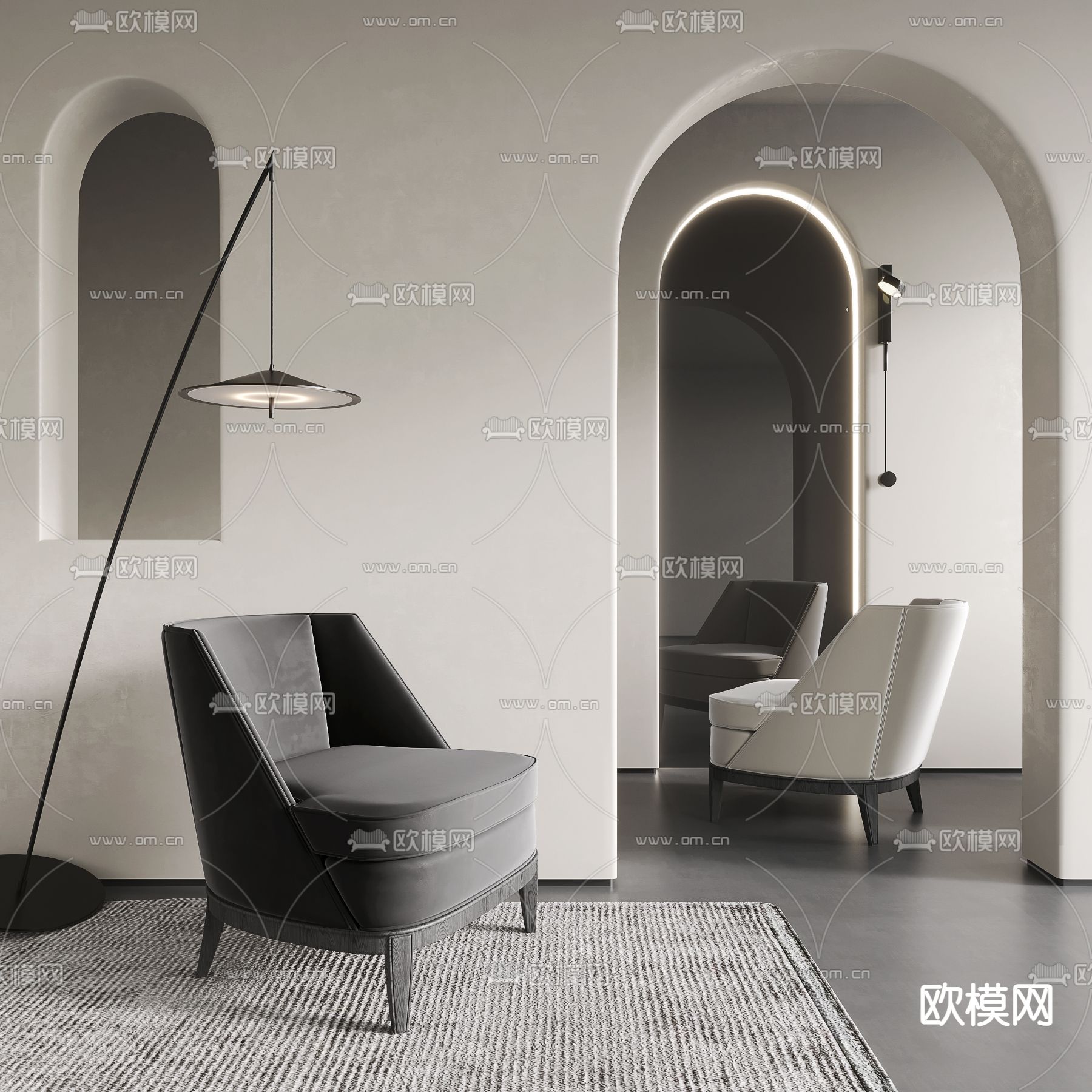 现代单人沙发su模型