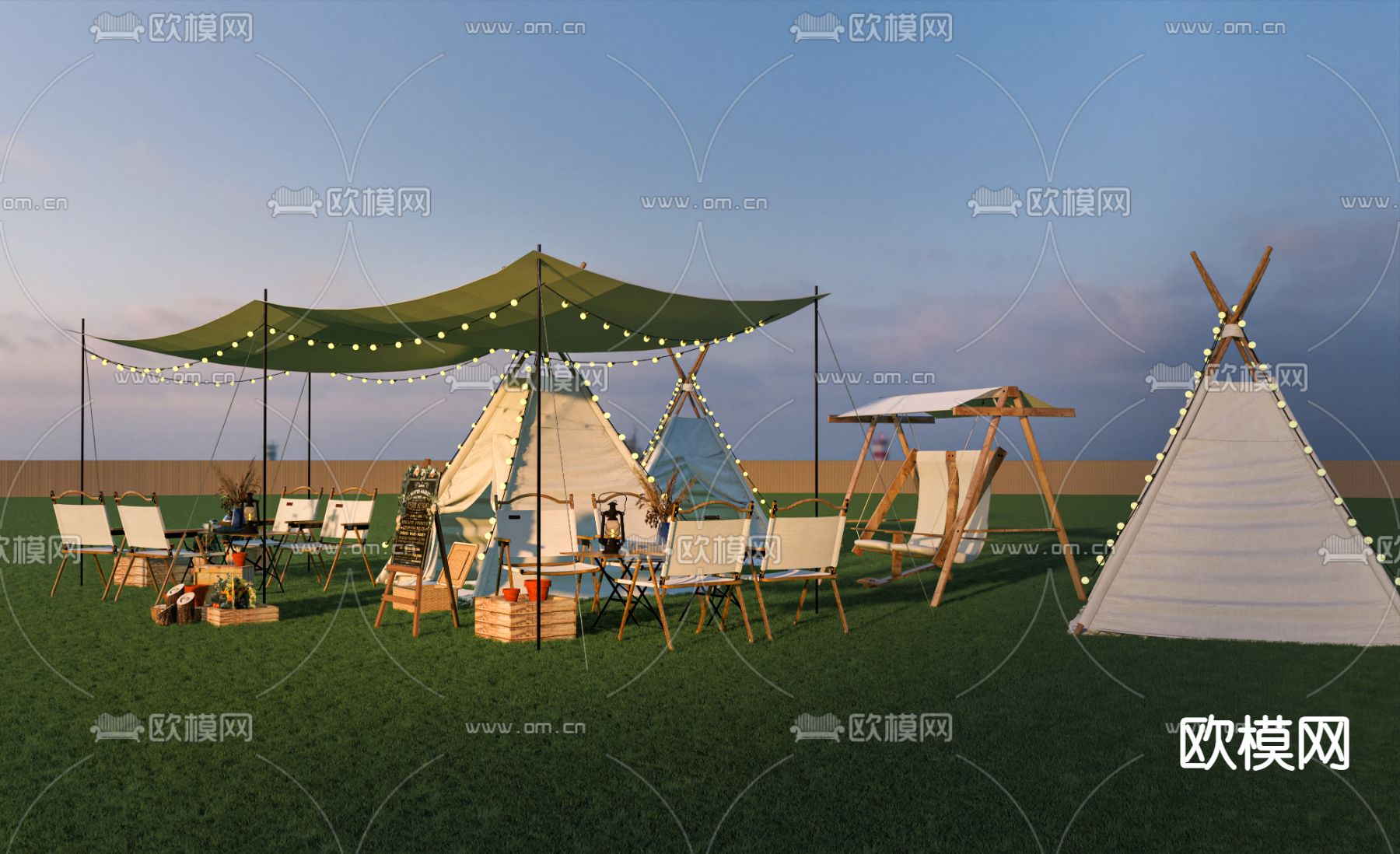 现代帐篷营地su模型下载（渲染图1）