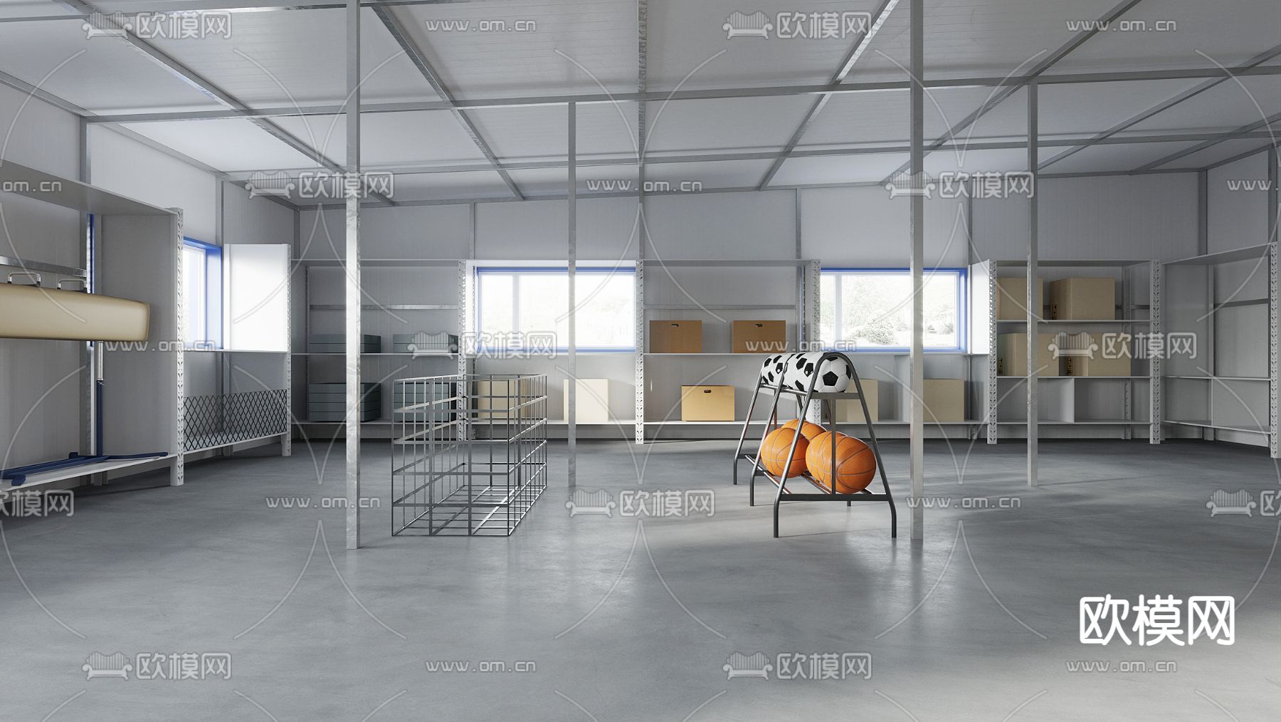 现代体育器材仓库3d模型下载（渲染图3）