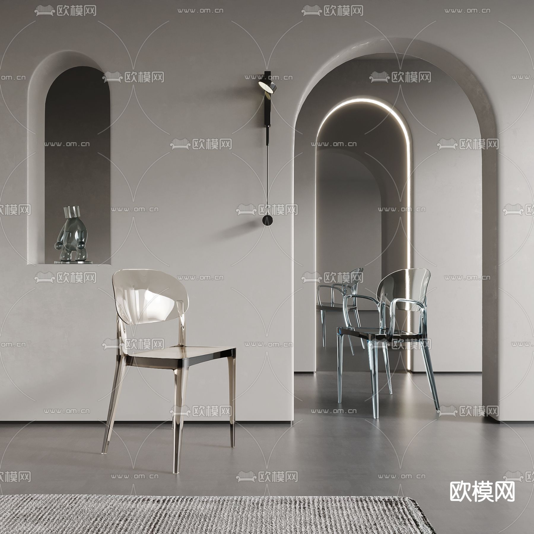 现代亚克力单椅su模型