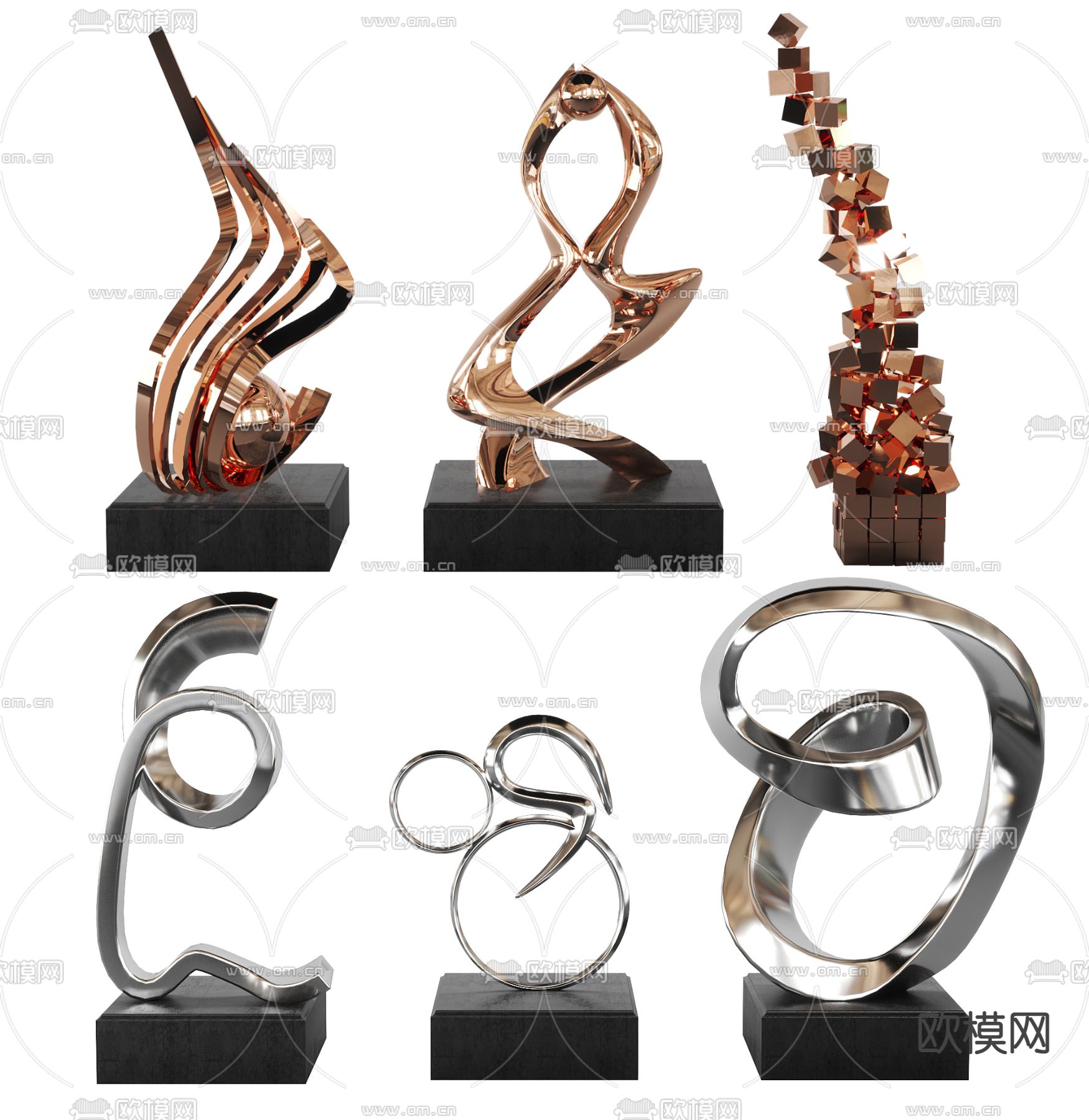 现代抽象金属雕塑摆件su模型
