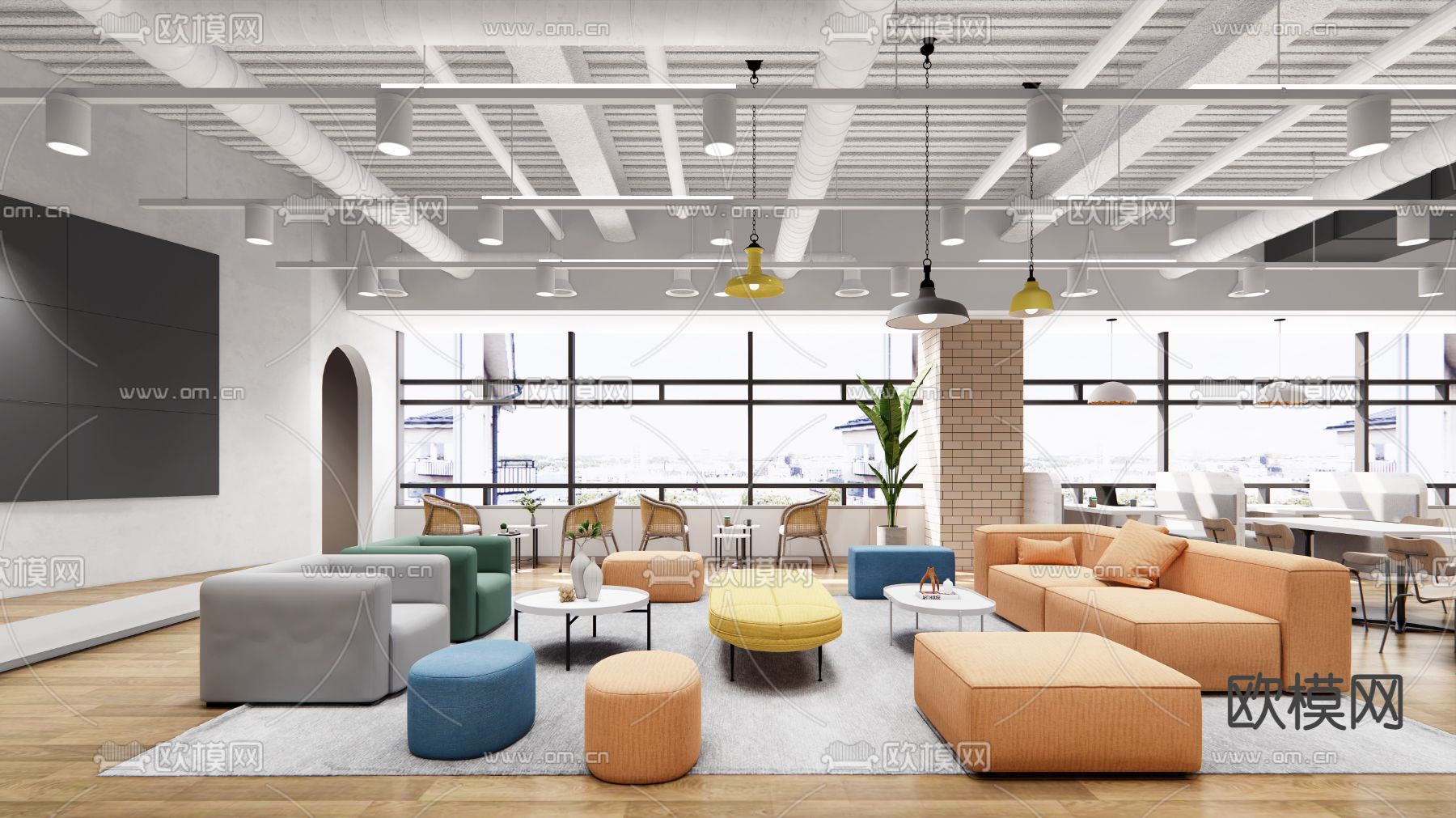 现代公司休息区su模型下载（渲染图1）