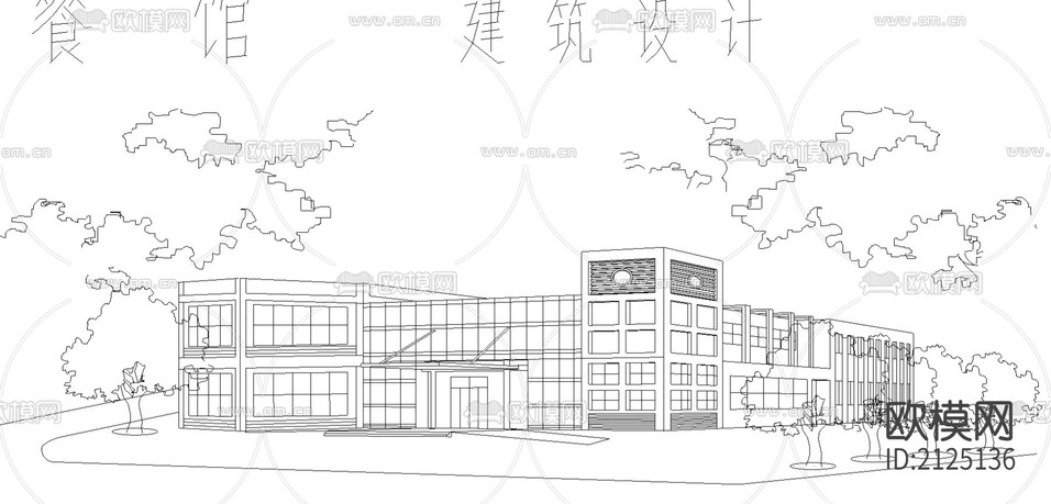 餐館建筑CAD施工圖下載(渲染圖1)