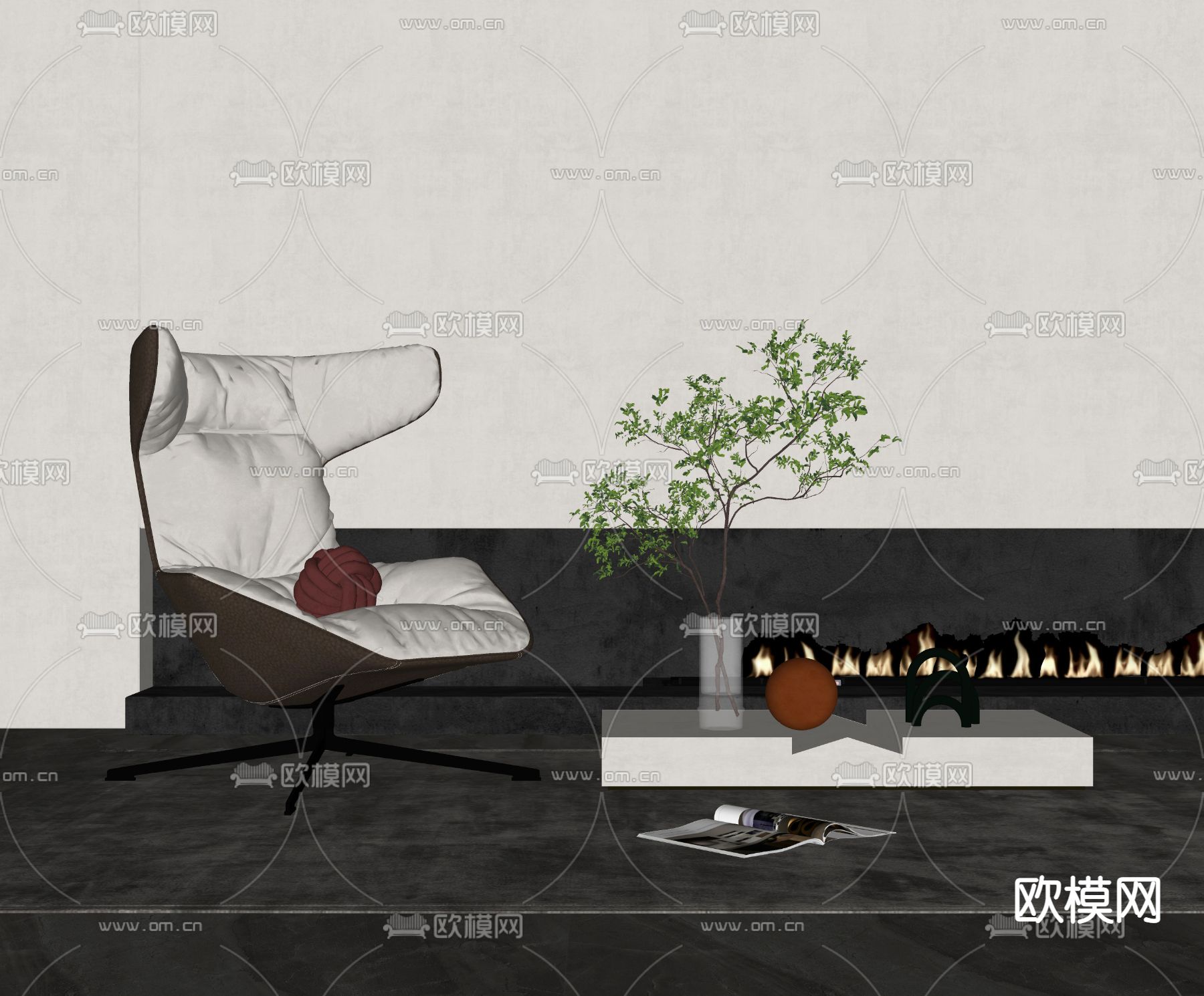 现代单人沙发su模型下载（渲染图2）